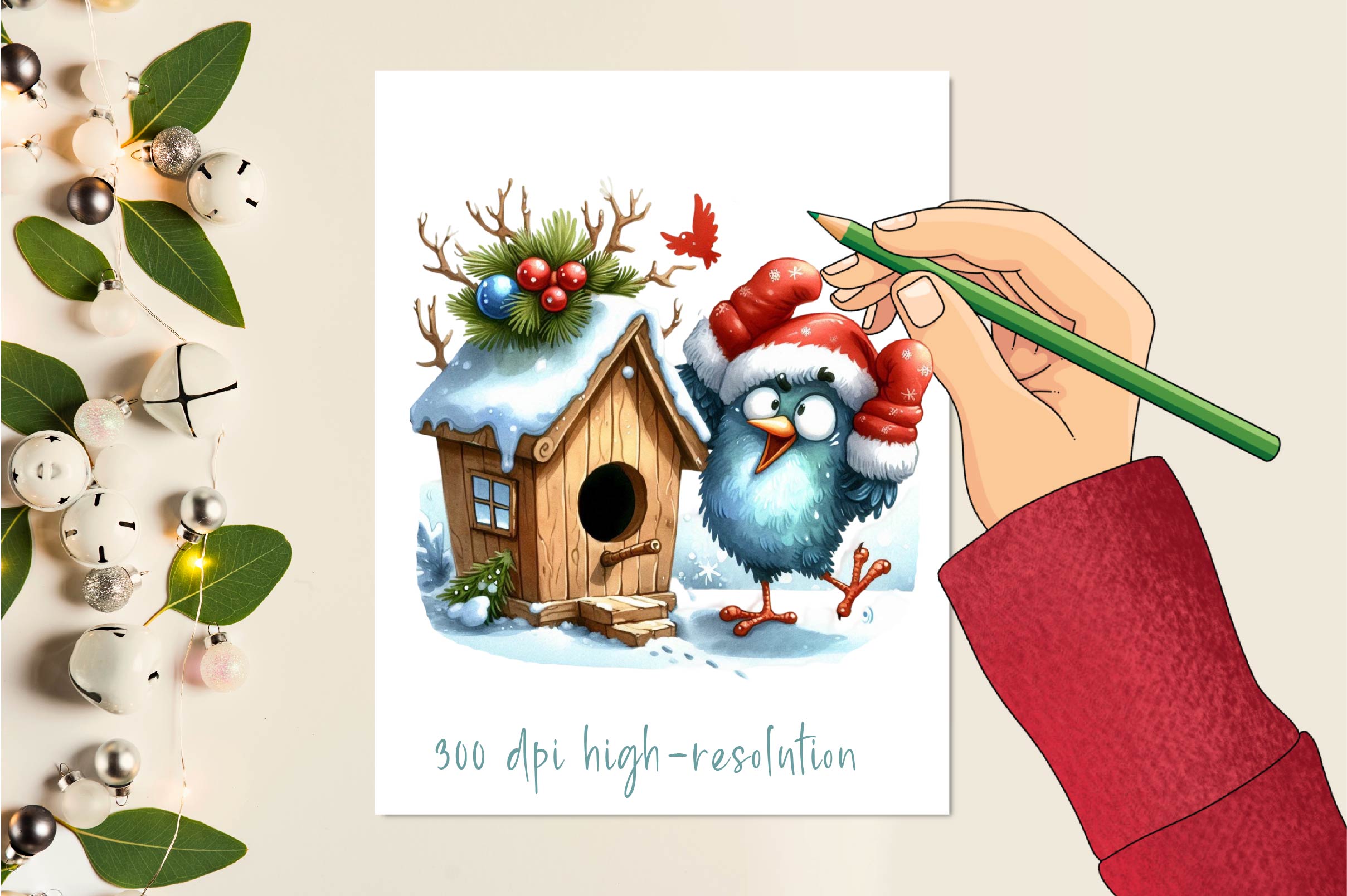 Christmas Bird House Clipart Bundle