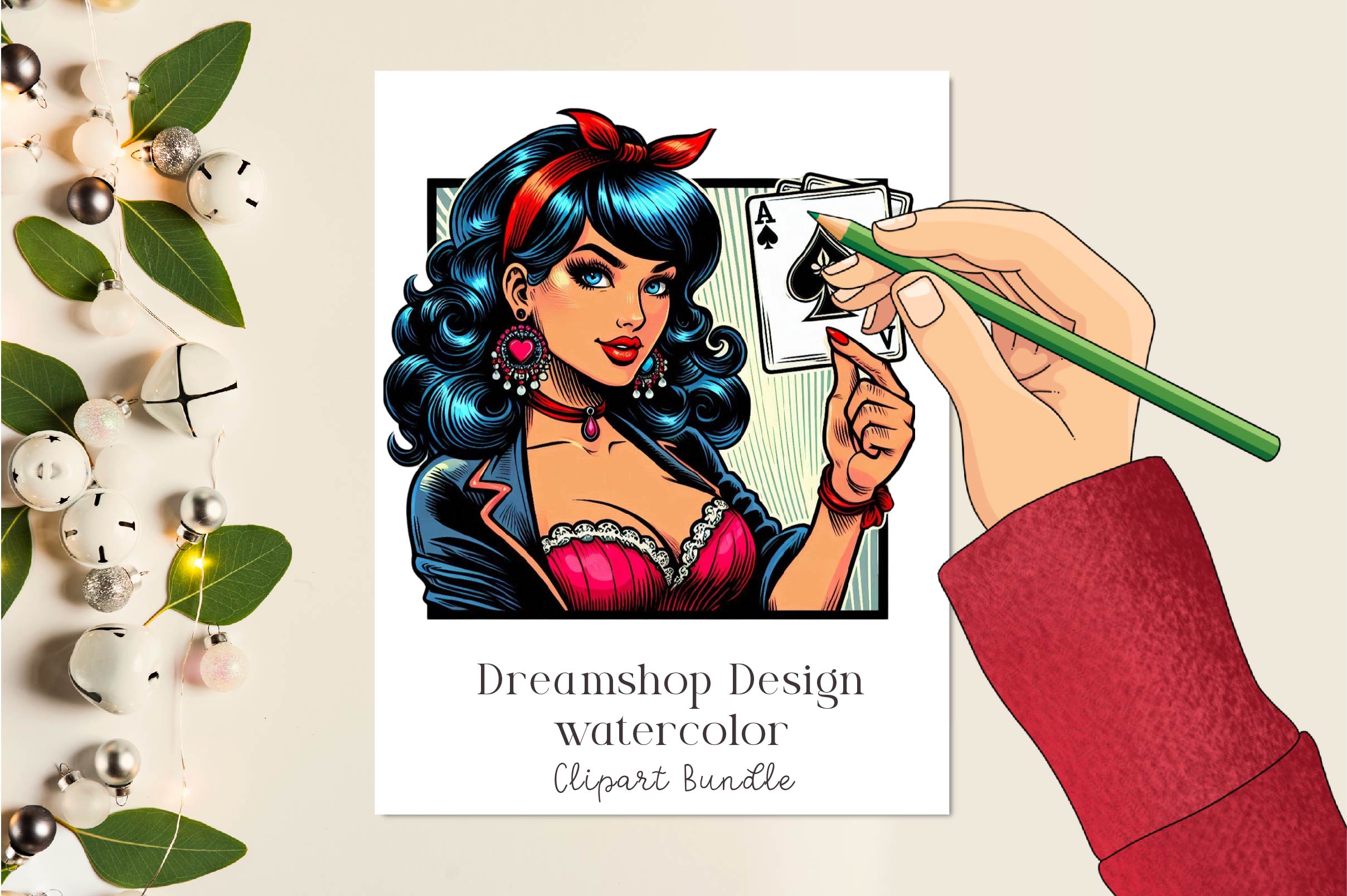 Vintage Woman Tarot Card Clipart Bundle