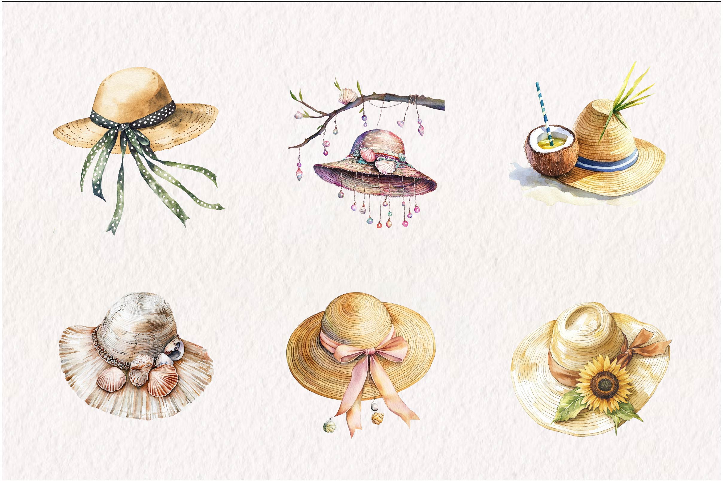 Summer Beach Sunhat Clipart Bundle