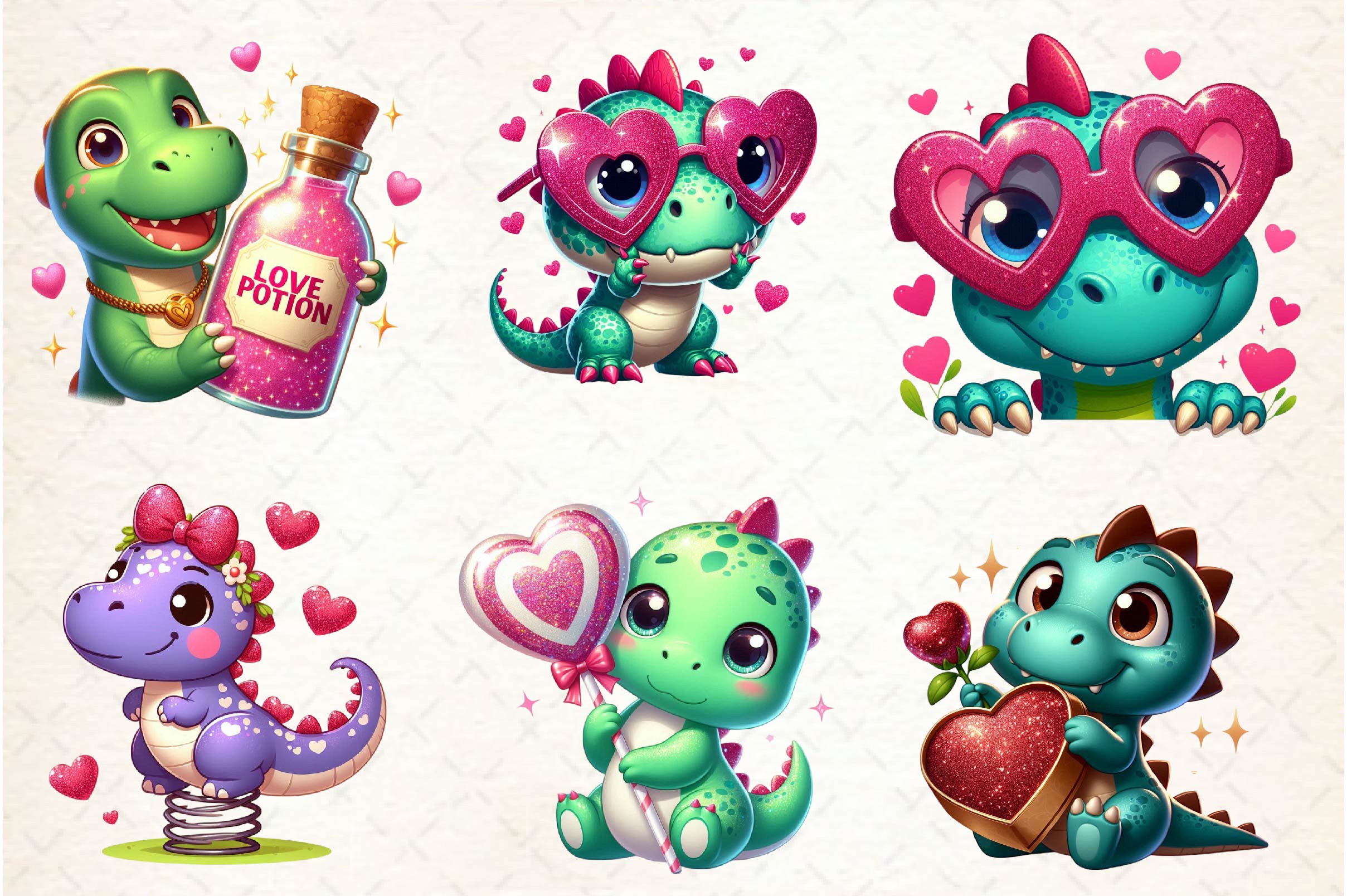 Peeking Dinosaur Valentine's Day Clipart Bundle