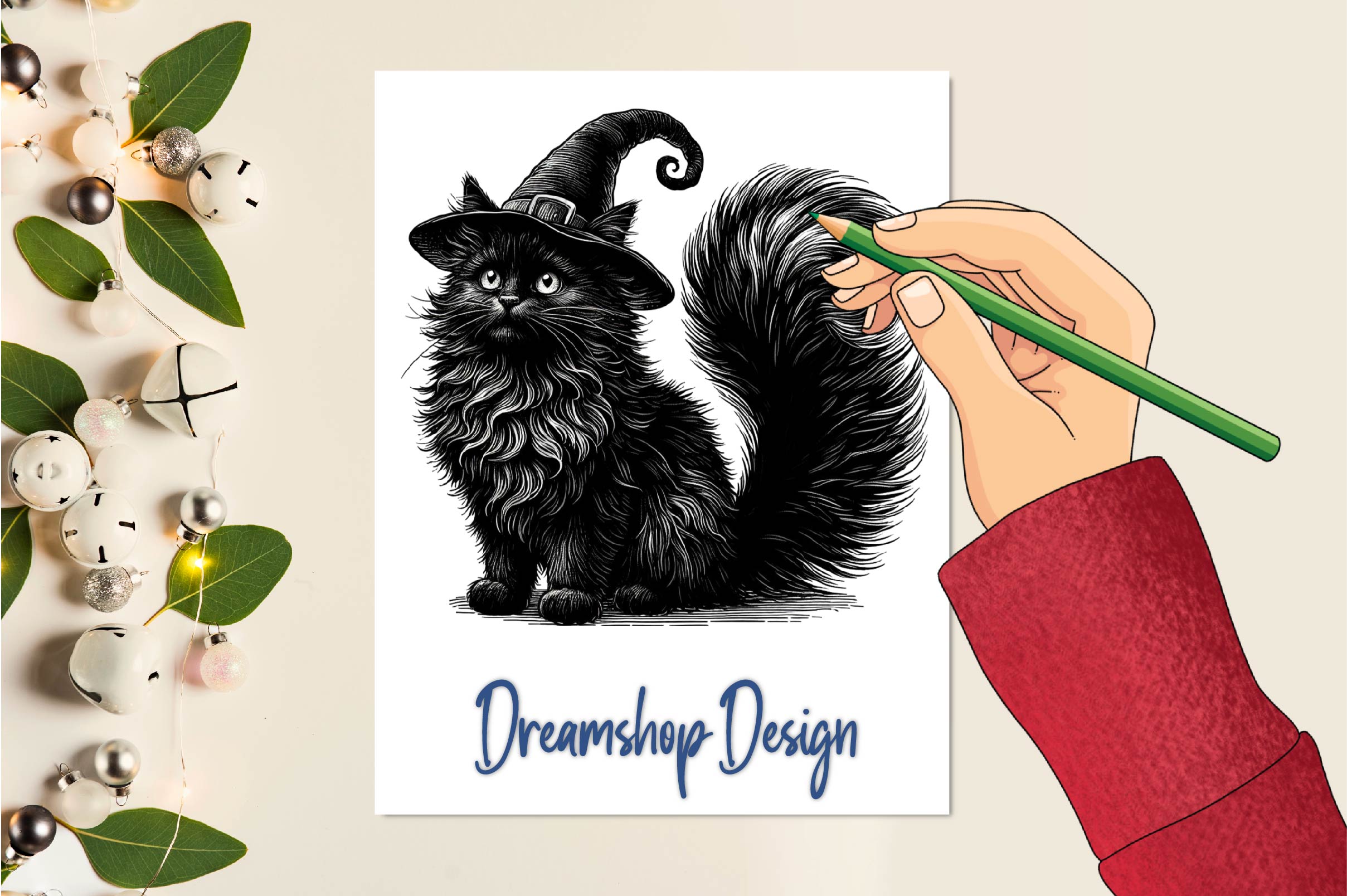 Halloween Fluffy Black Cat Clipart Bundle