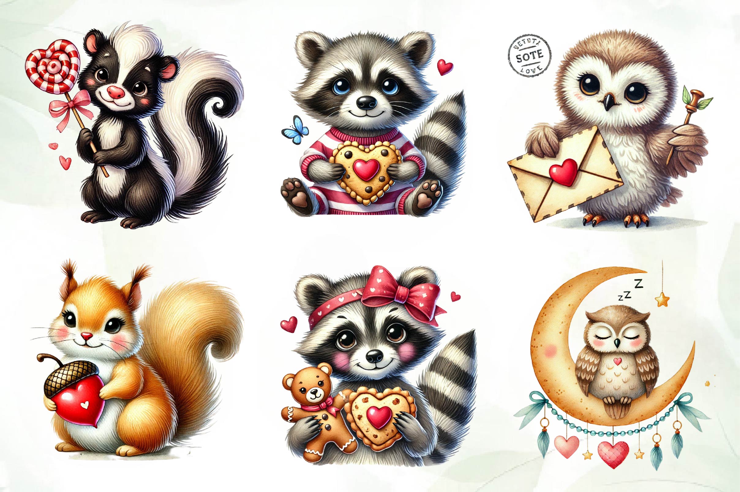 Valentine Woodland Animal Clipart Bundle