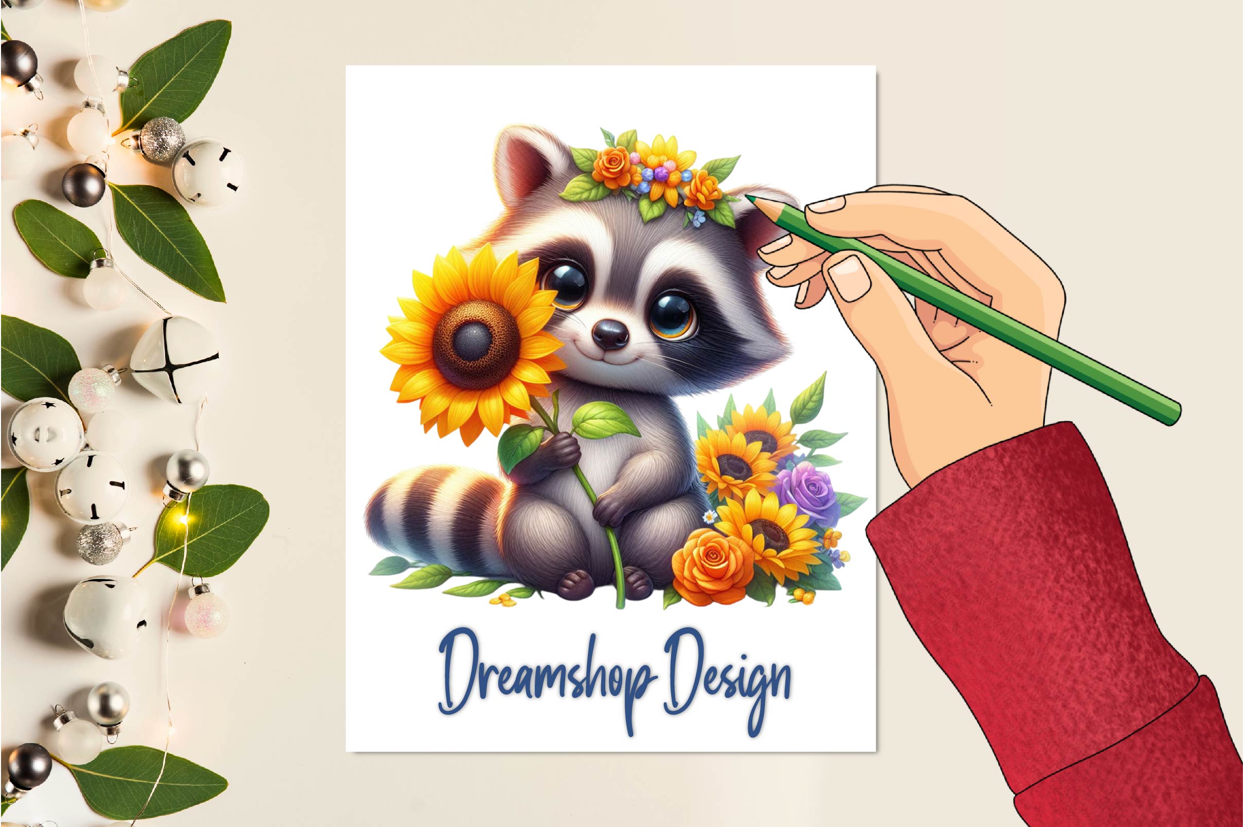 Sunflower Raccoon Clipart Bundle