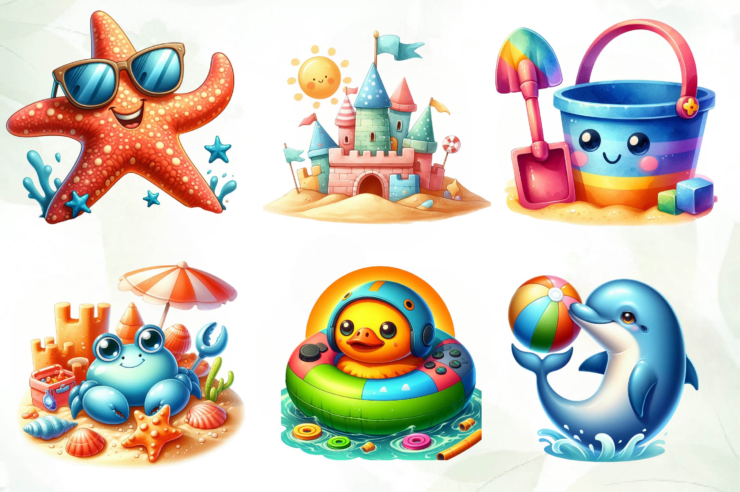 Cute Funny Beach Day Clipart Bundle