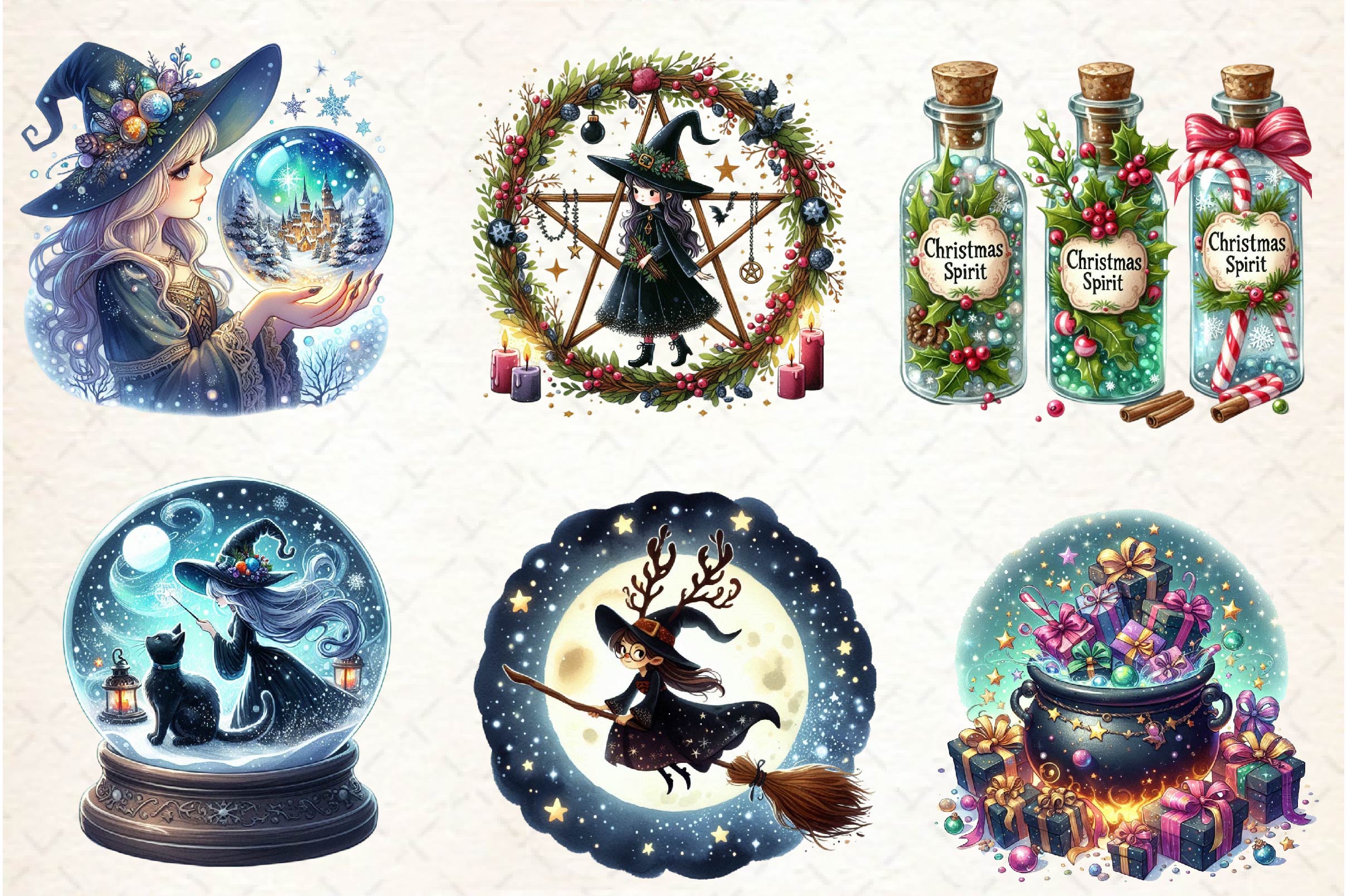 Christmas Witches Clipart Bundle