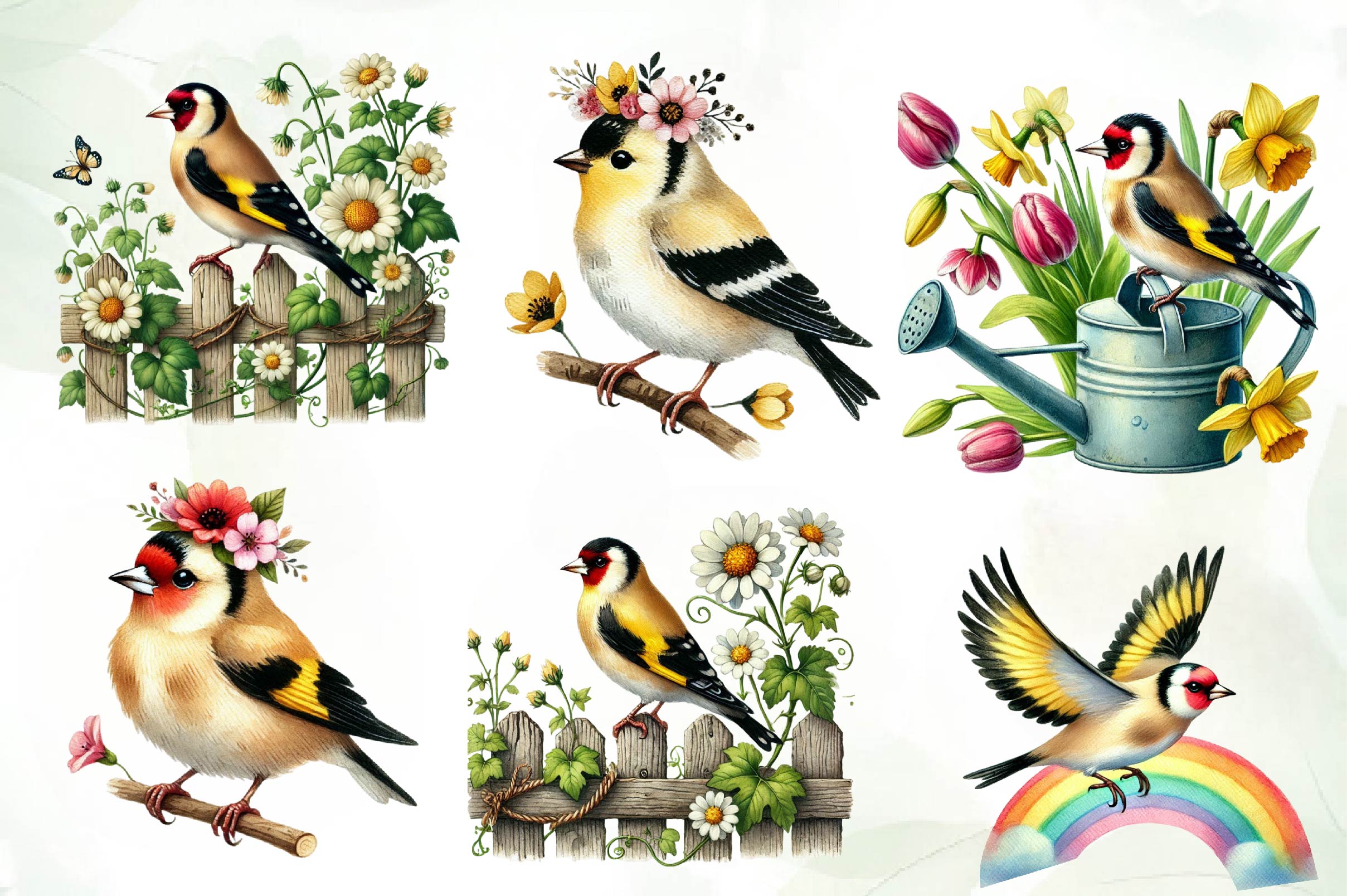 Spring Goldfinch Bird Clipart Bundle