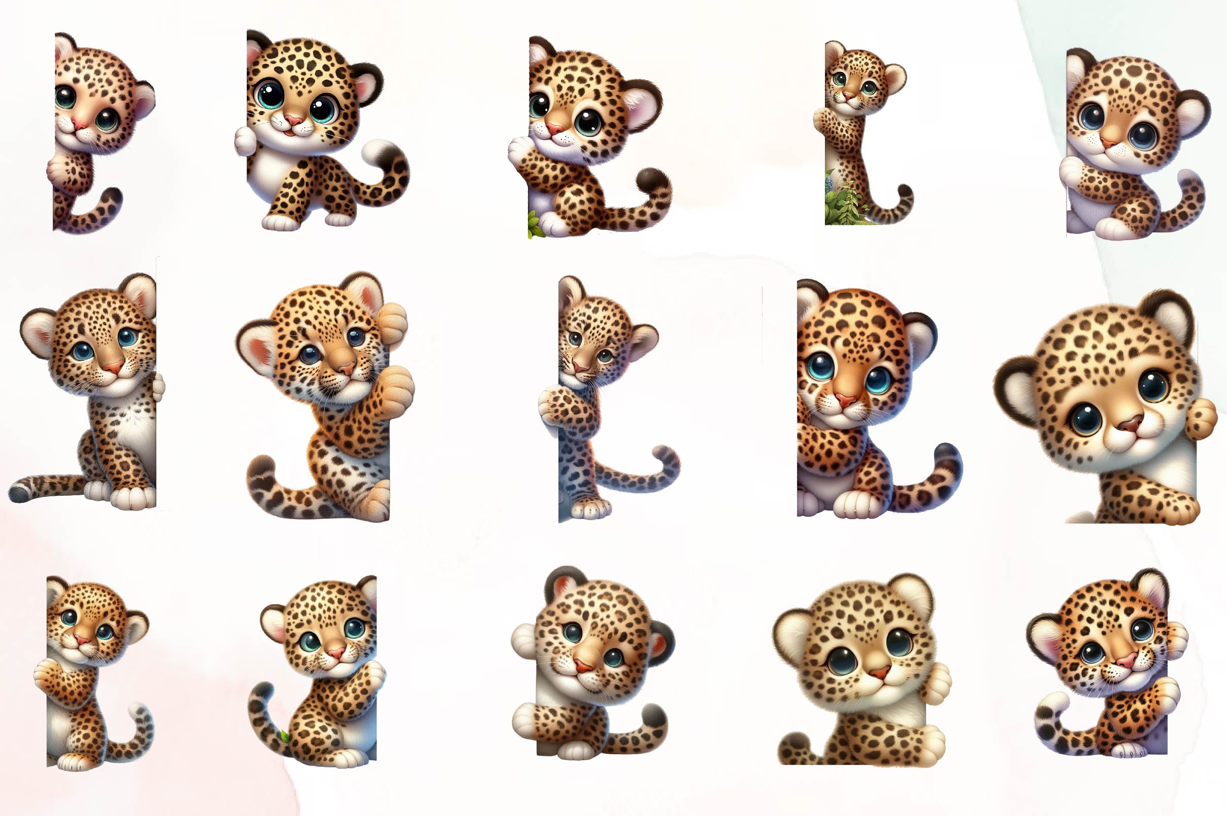 Leopard Peeking Around Corner Clipart Bundle