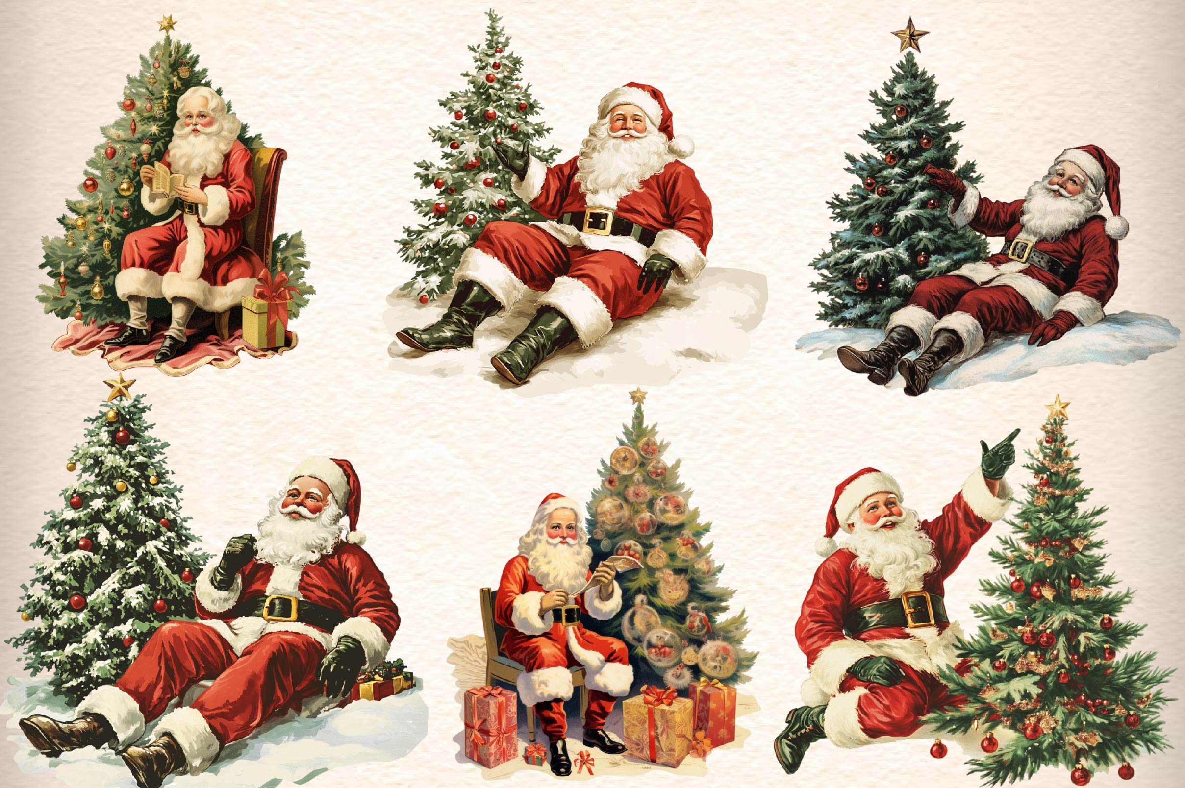 Vintage Christmas Santa Clipart Bundle 3