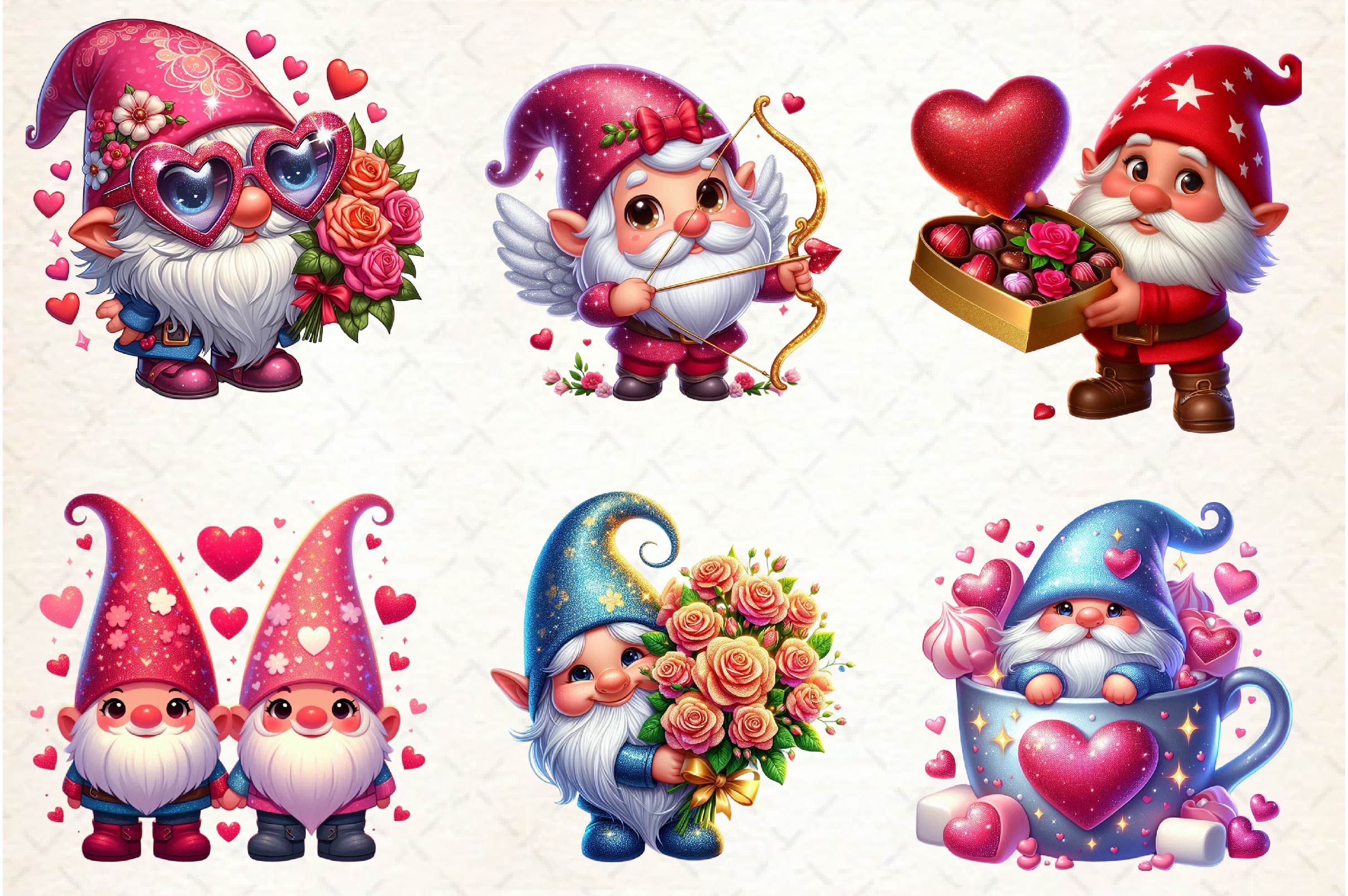 Valentine Gnomes Clipart Bundle