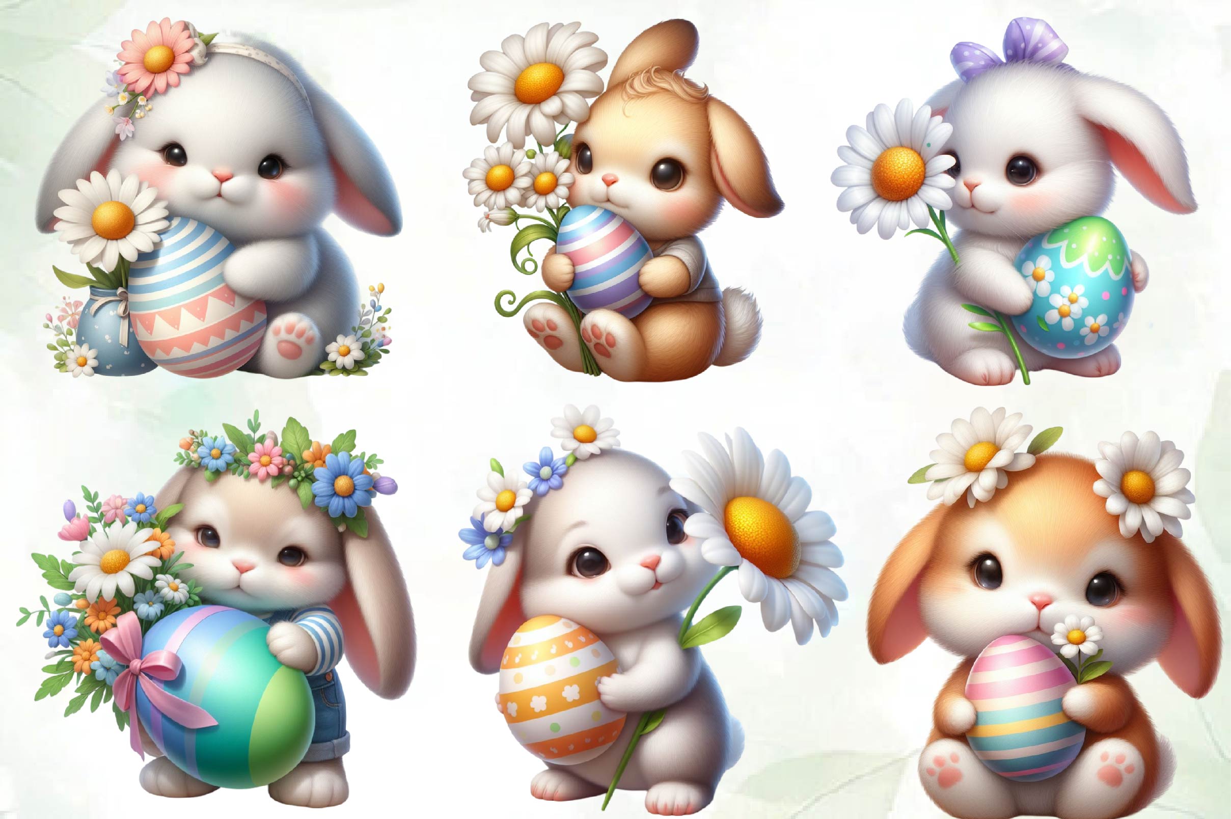 Easter Bunny With Egg Clipart Bundle 1
