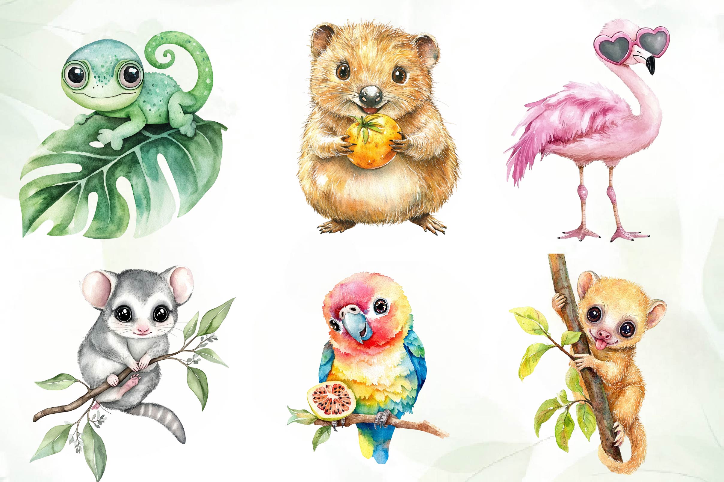 Cute Tropical Animal Friends Clipart Bundle