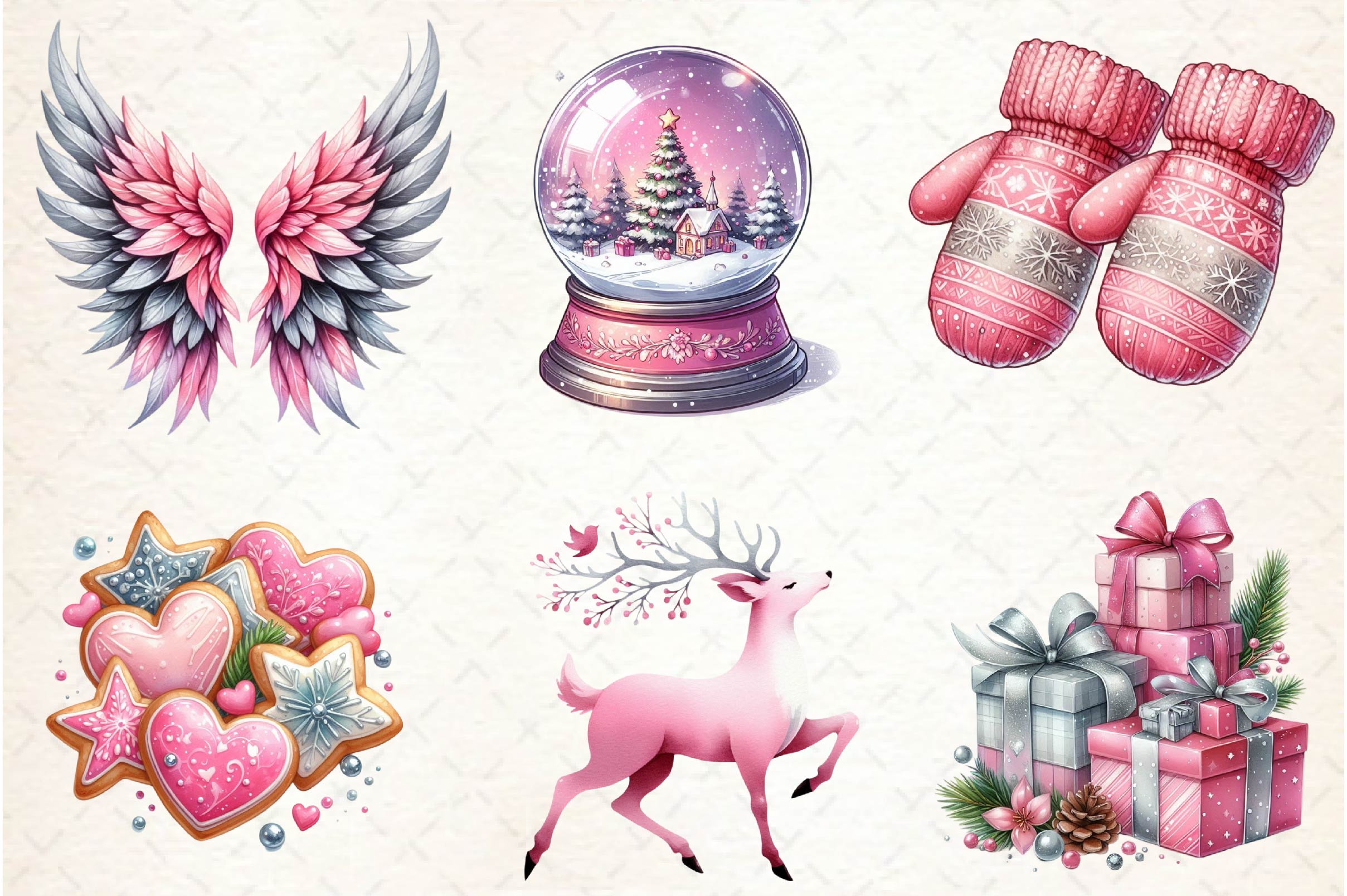 Pink Silver Christmas Clipart Bundle