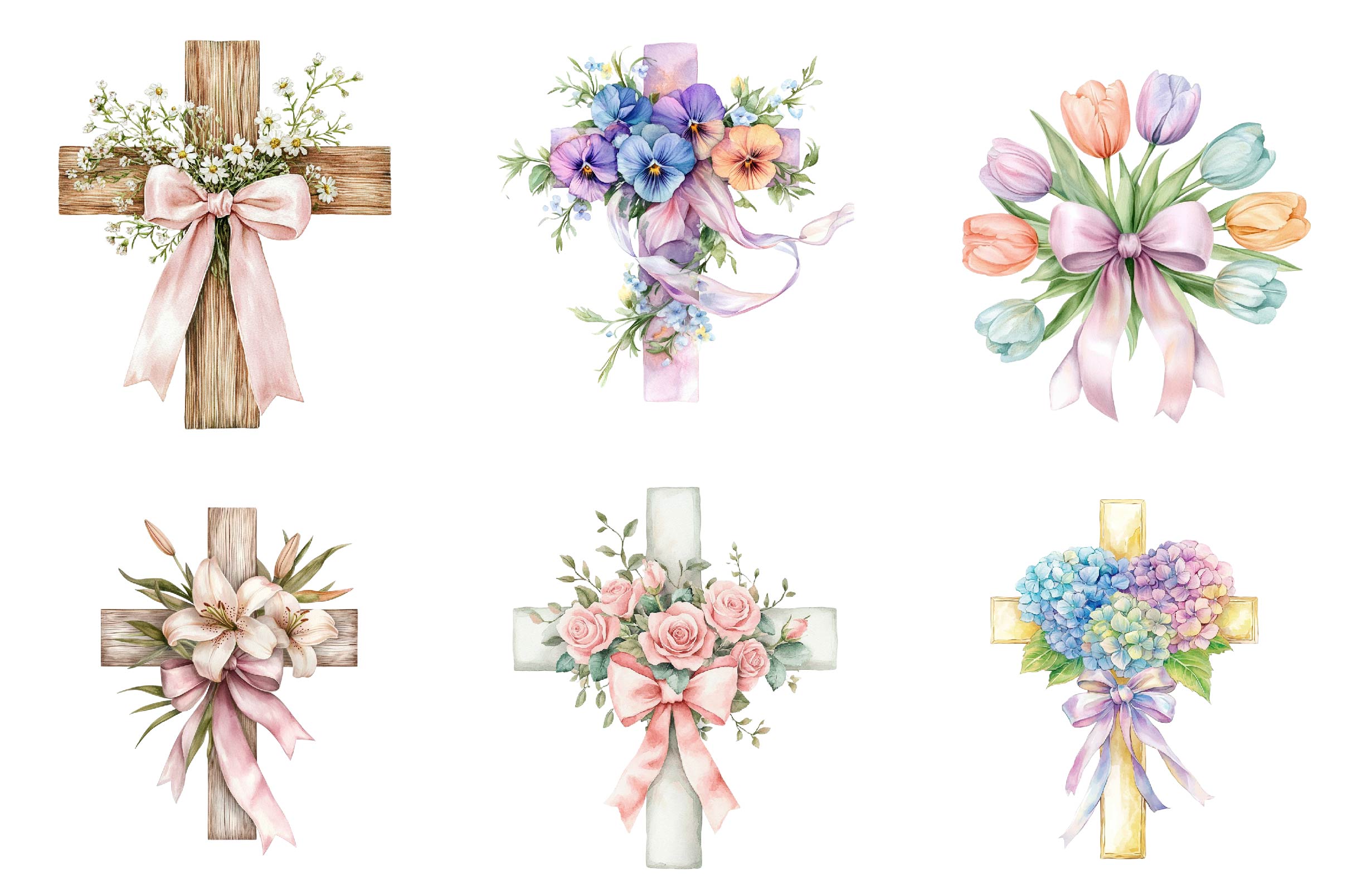 Spring Floral Cross Coquette Bow Clipart Bundle