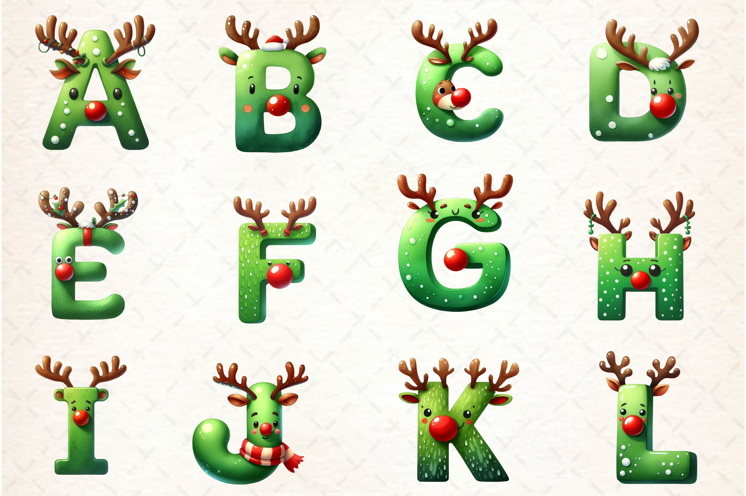 Christmas Reindeer Alphabet Clipart Bundle