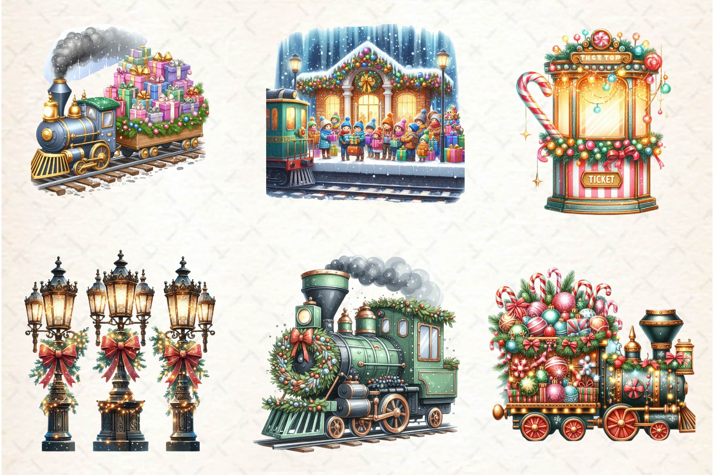 Christmas Train Station Clipart Bundle