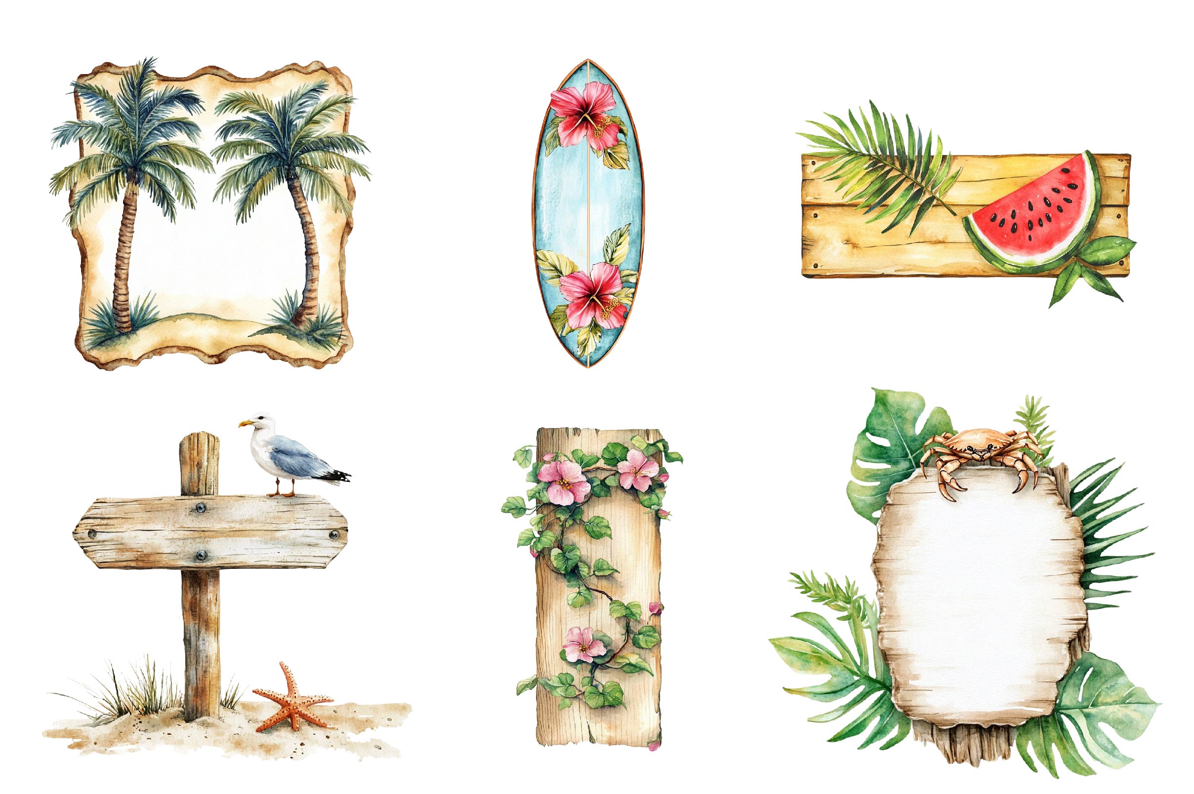 Summer Tropical Blank Signs Clipart Bundle