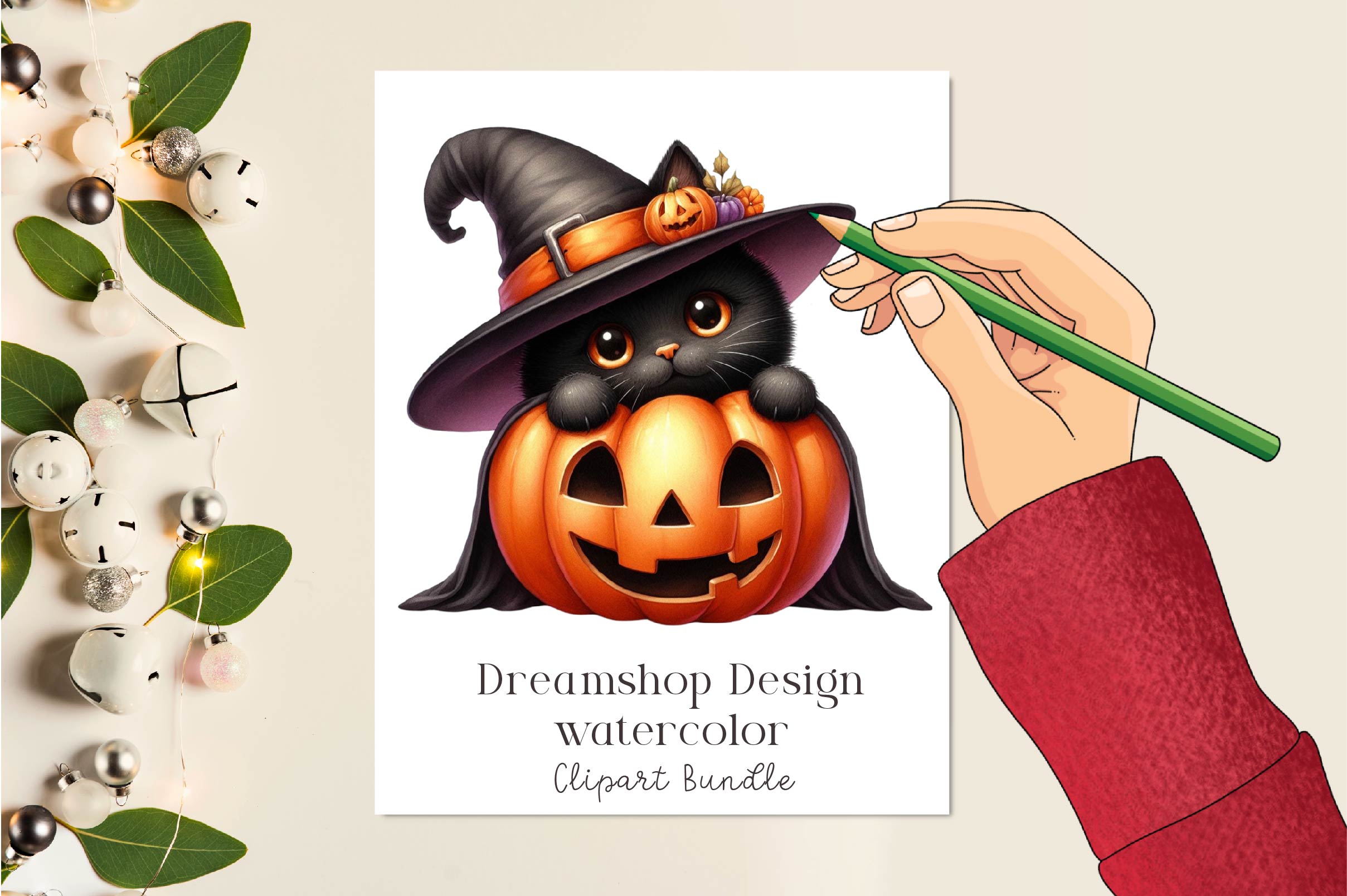 Halloween Black Cat Pumpkin Clipart Bundle