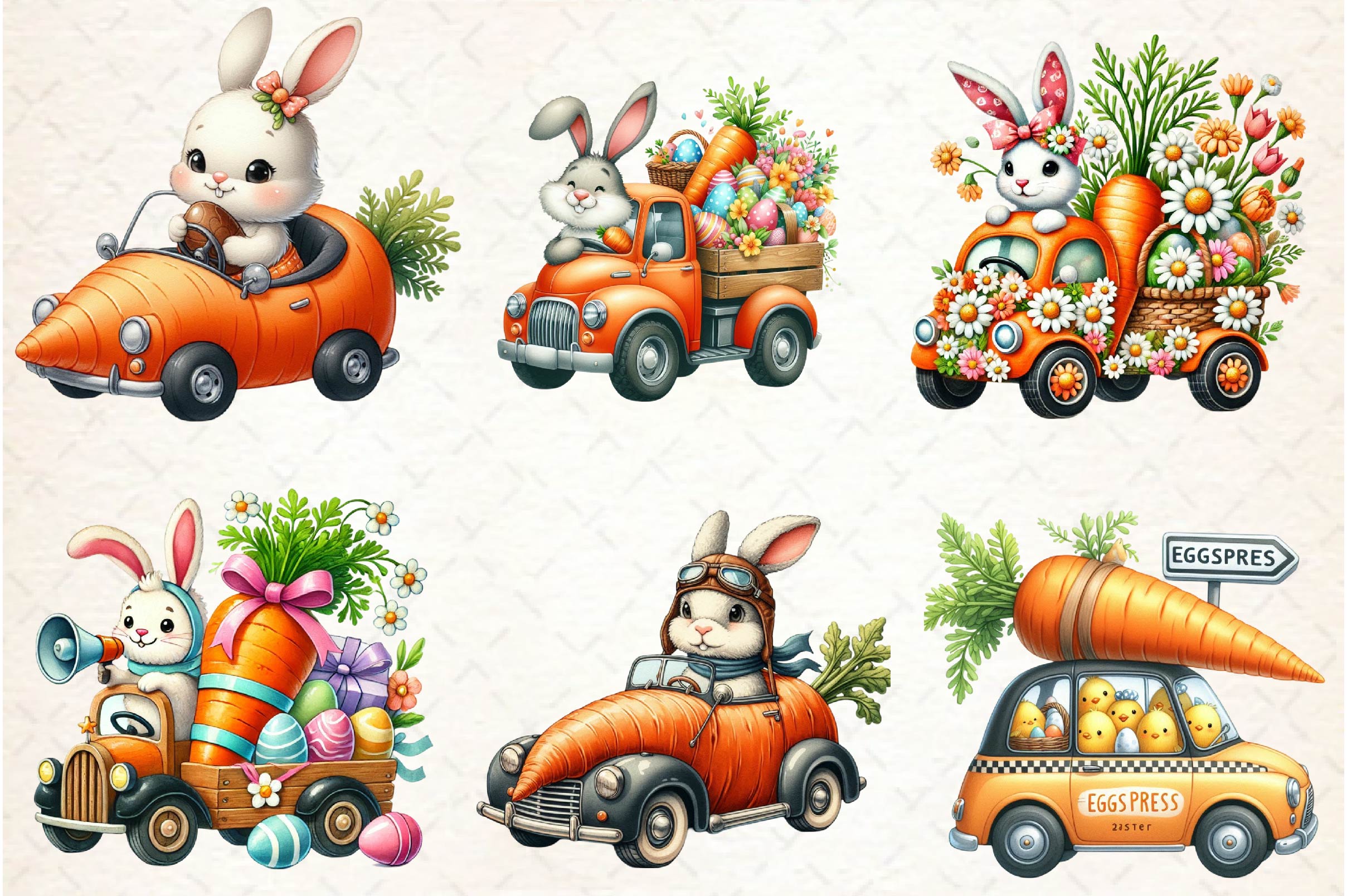 Easter Carrot Car Clipart Bundle