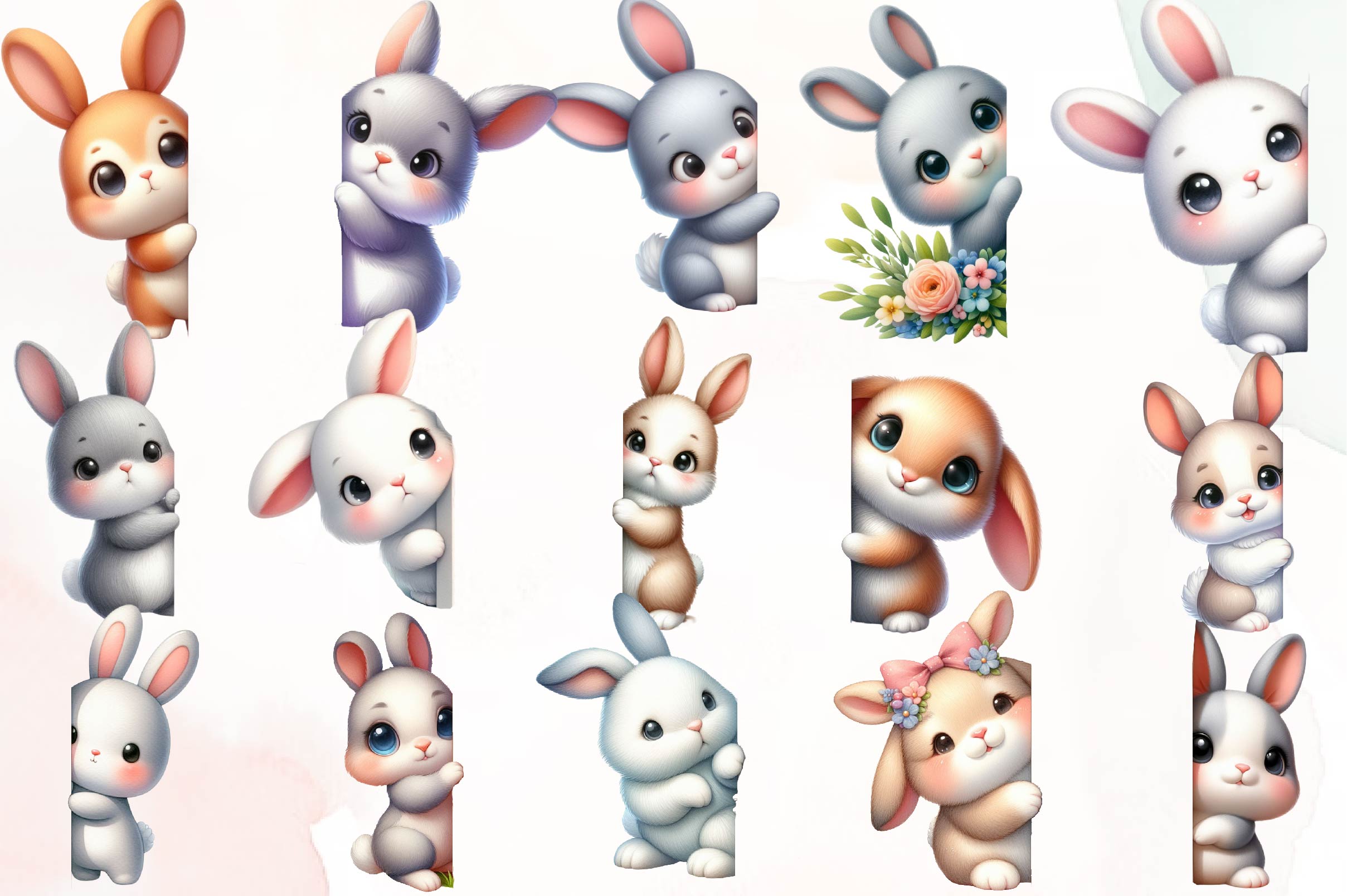 Bunny Peeking Around Corner Clipart Bundle