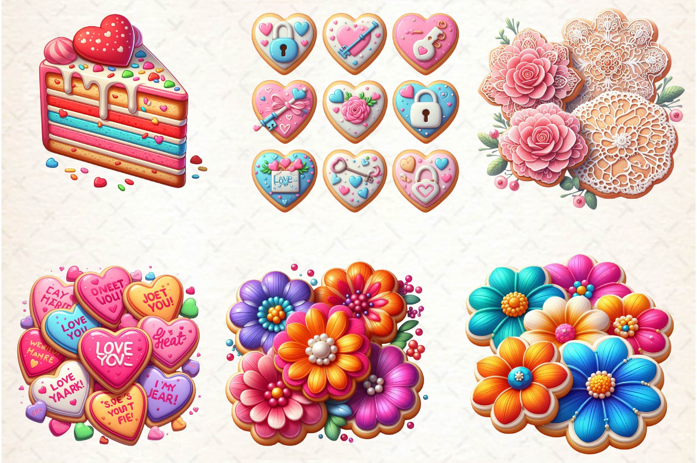 Valentine's Day Sugar Cookies Clipart Bundle