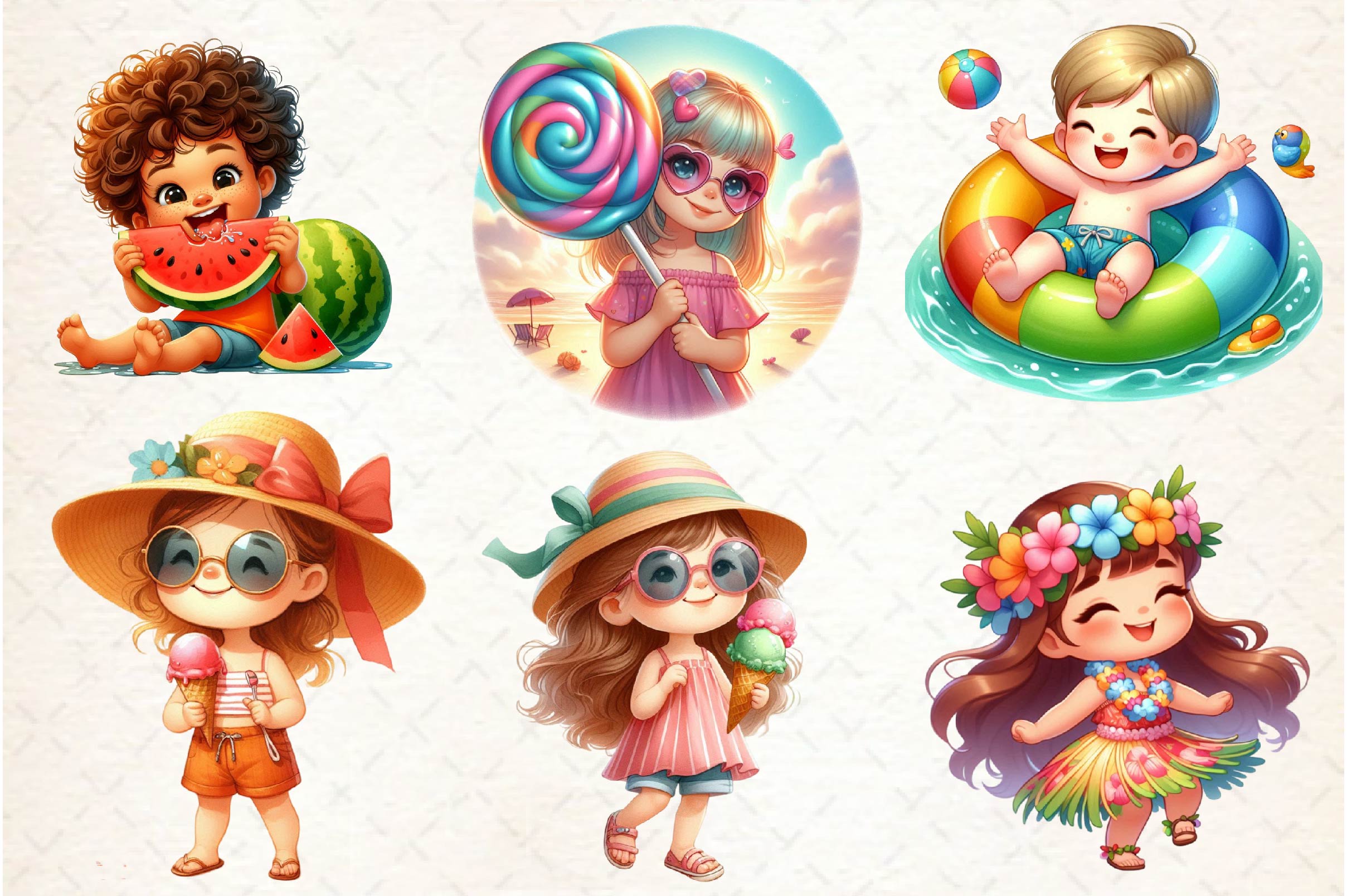 Summer Happy Cartoon Kid Clipart Bundle