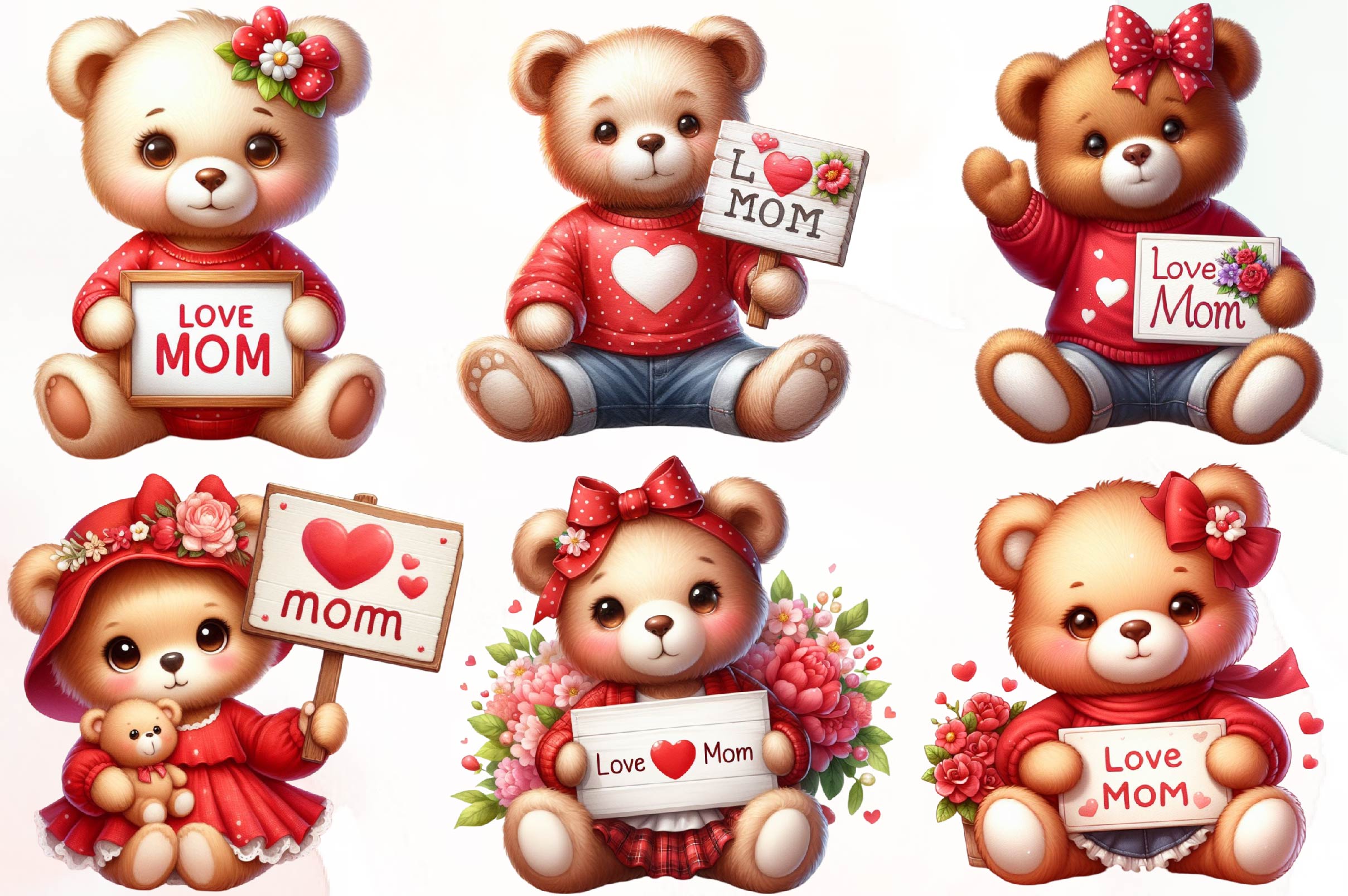 Mothers Day Bear Love Mum Clipart Bundle
