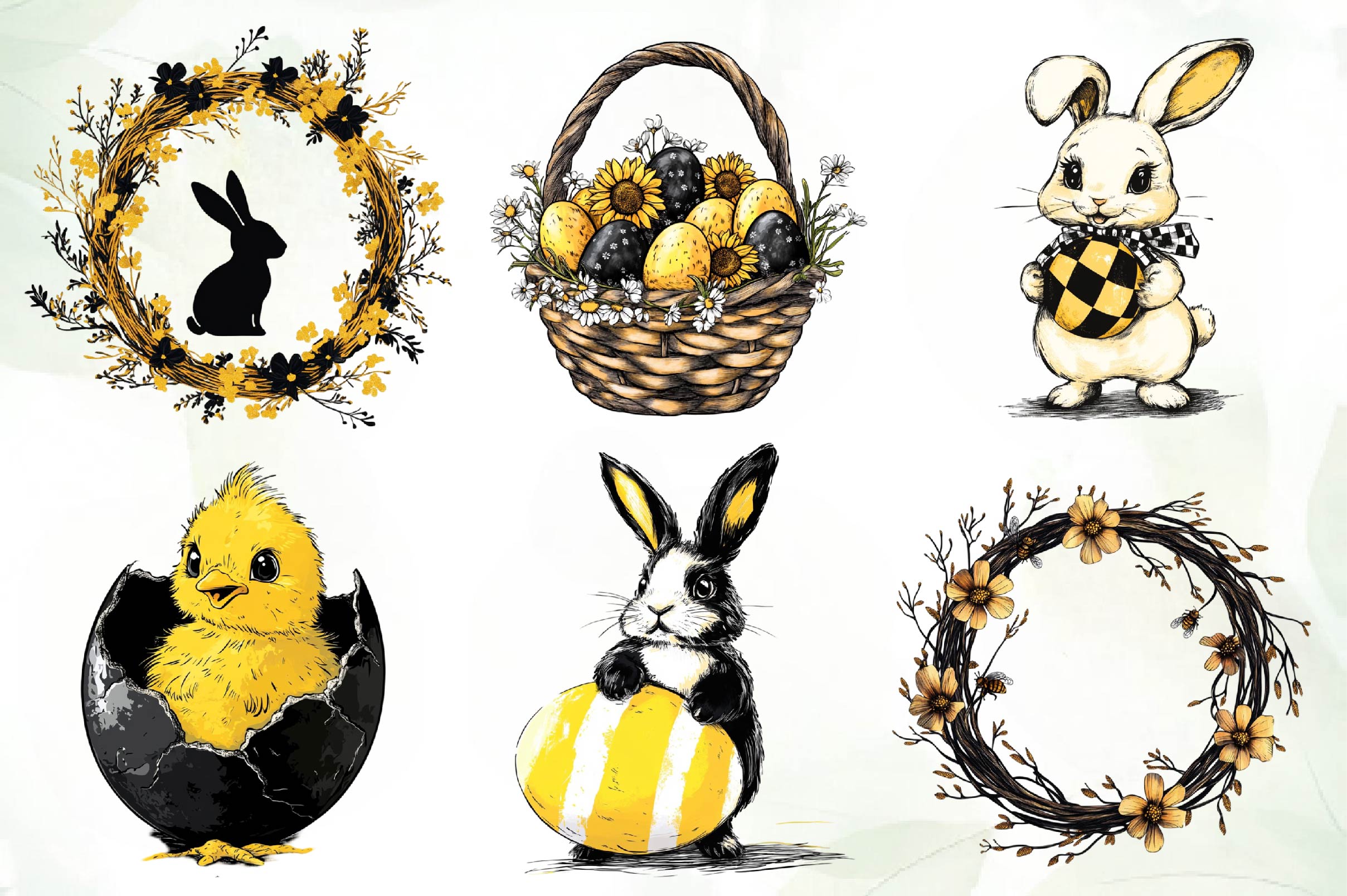 Black And Yellow Easter Clipart Bundle