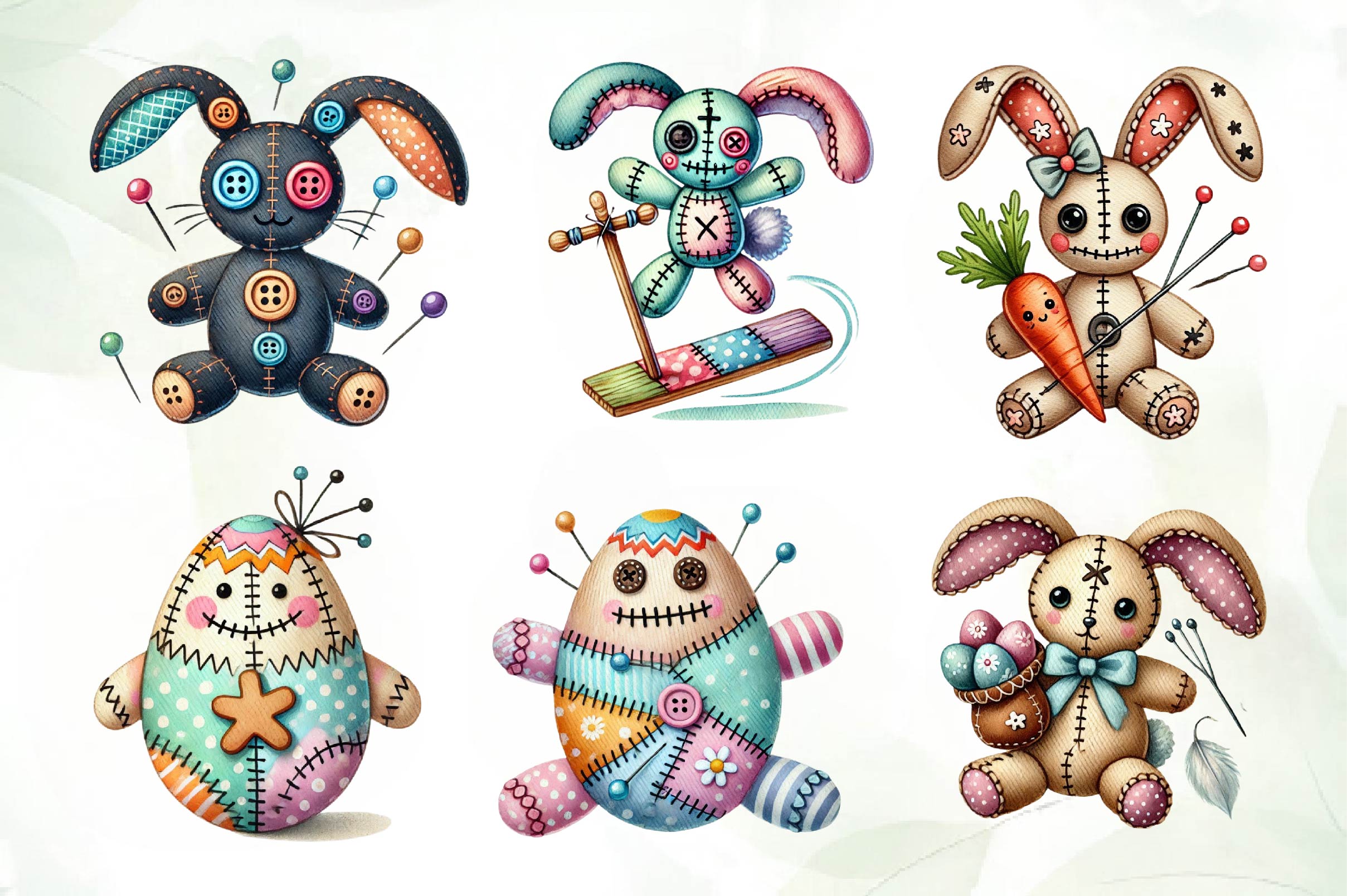 Cute Easter Voodoo Doll Clipart Bundle
