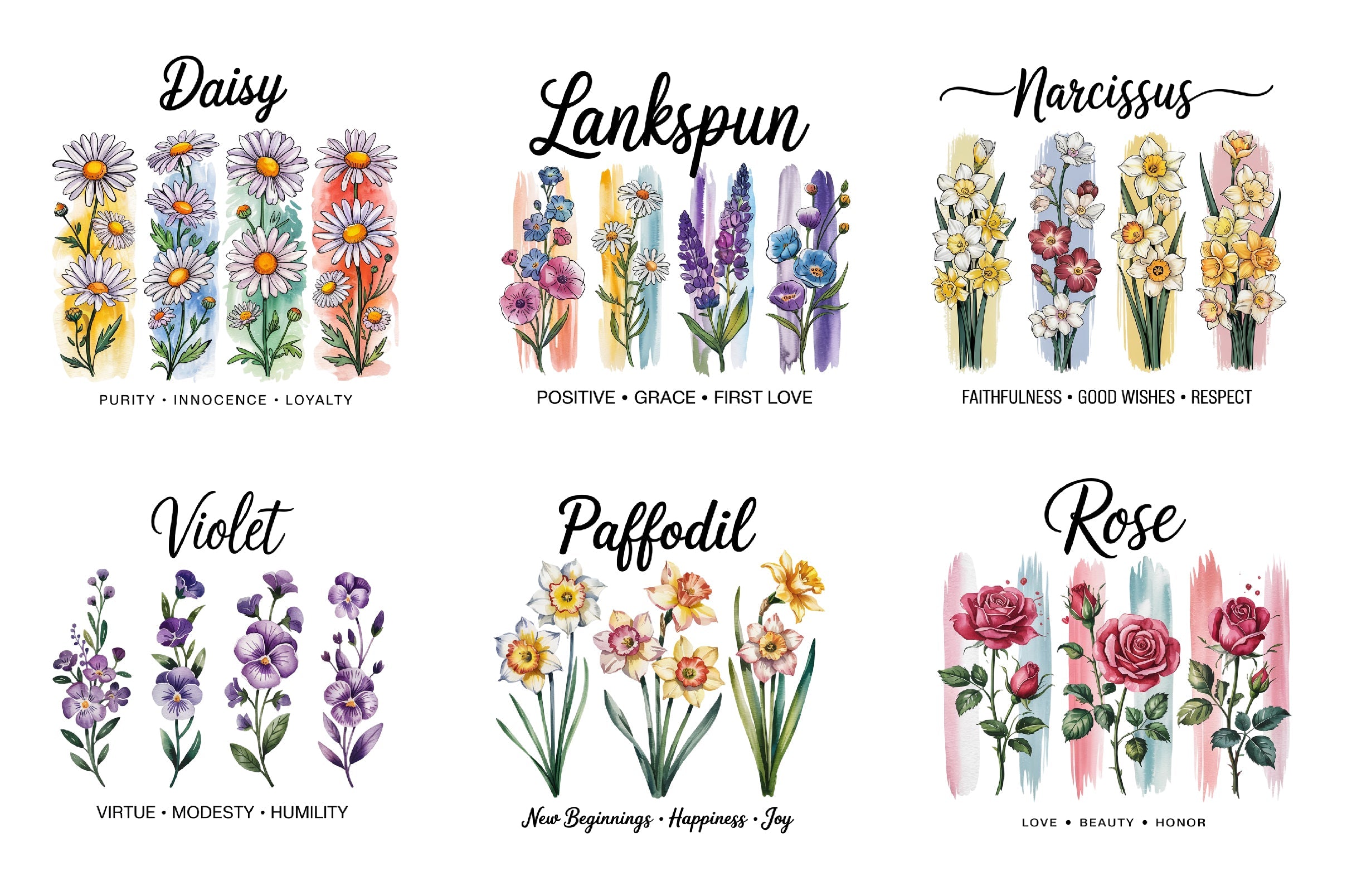 Birth Month Flower Brushstrokes Clipart Bundle