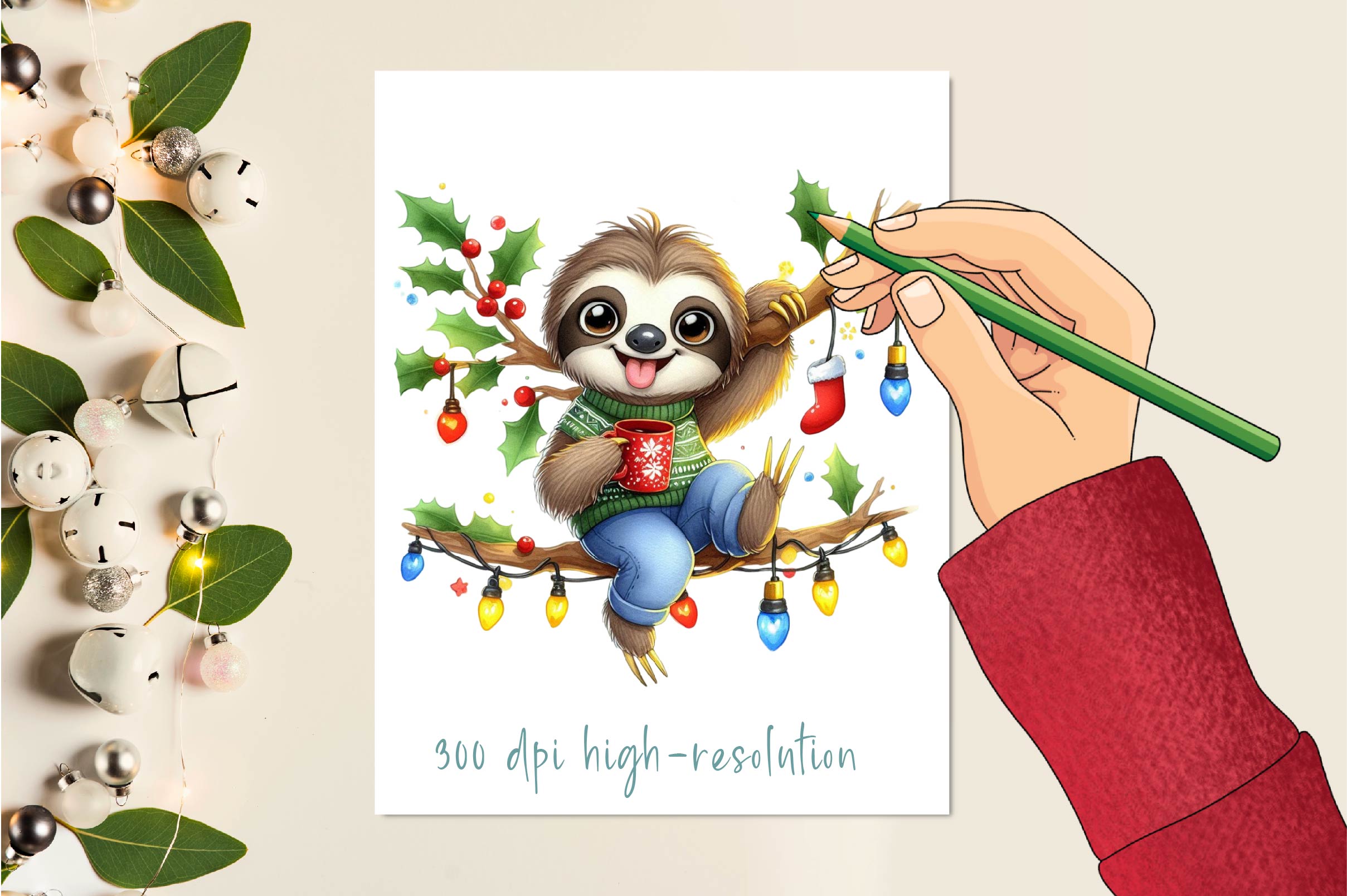 Christmas Sloth Clipart Bundle