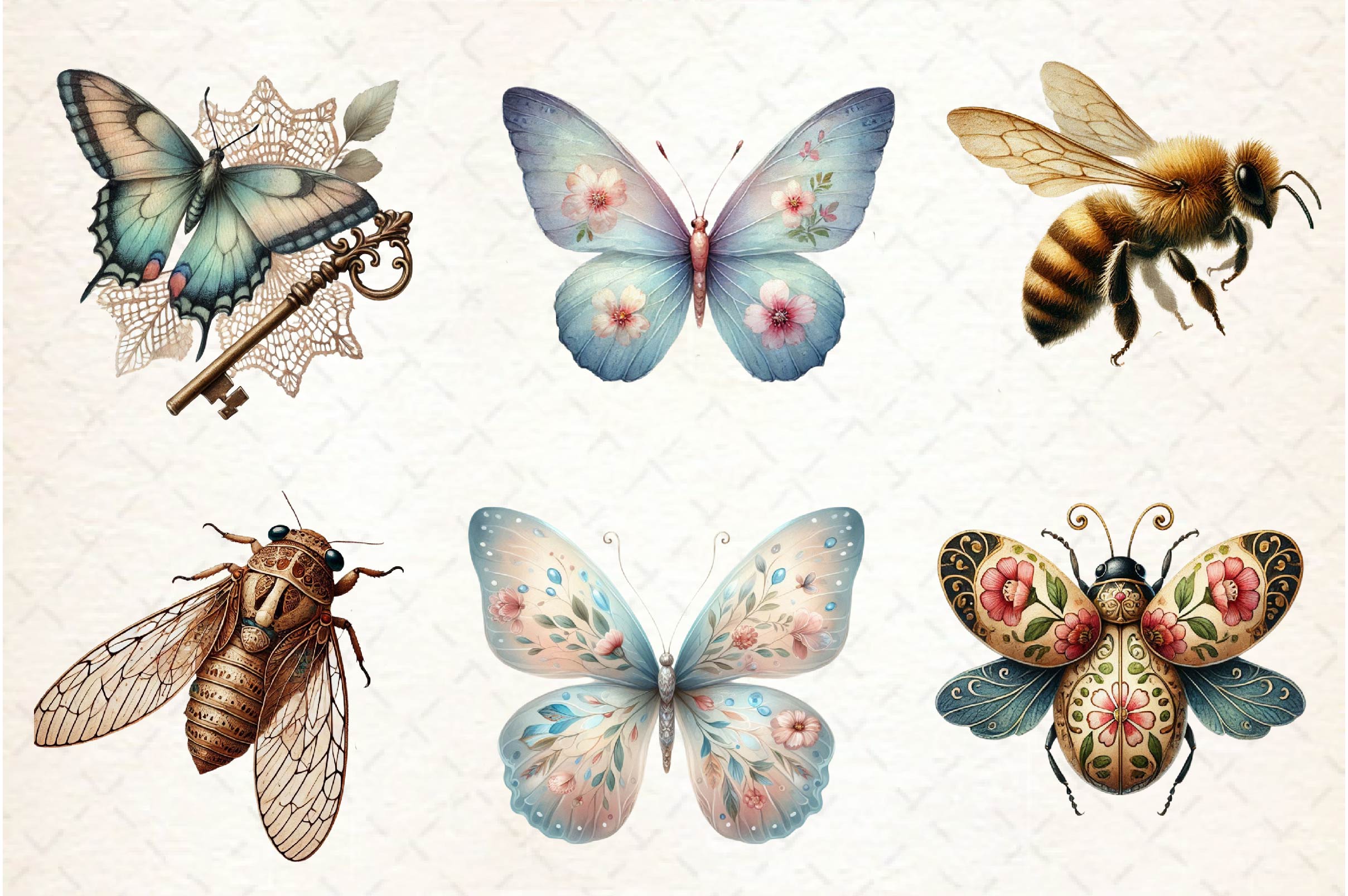 Vintage Spring Insect Clipart Bundle 1
