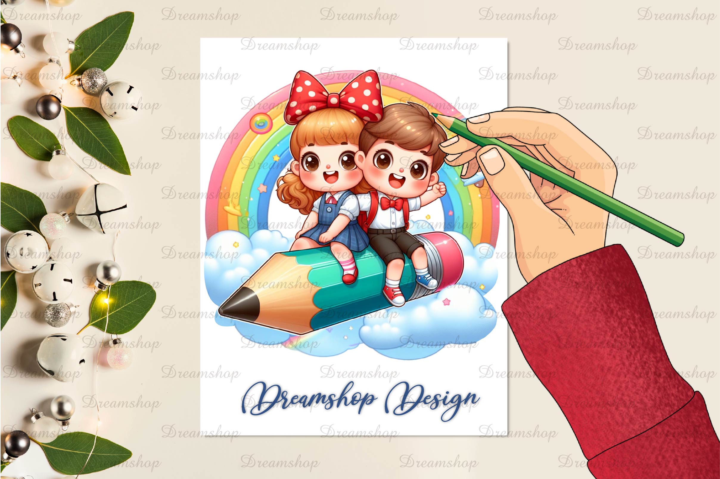 Kid Boy And Girl Go To School Clipart Bundle