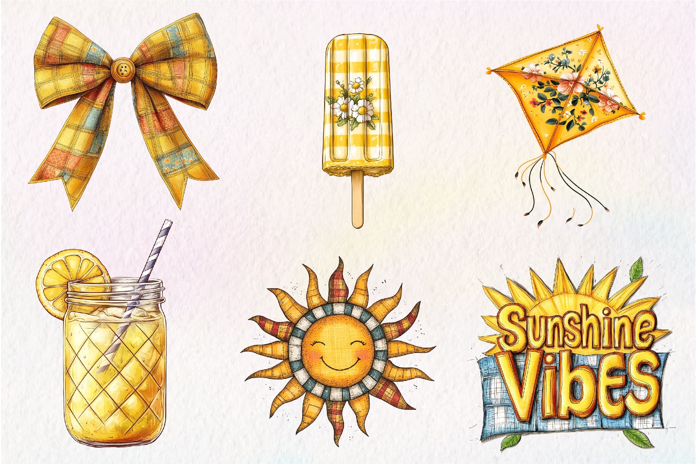 Yellow Patchwork Summer Clipart Bundle