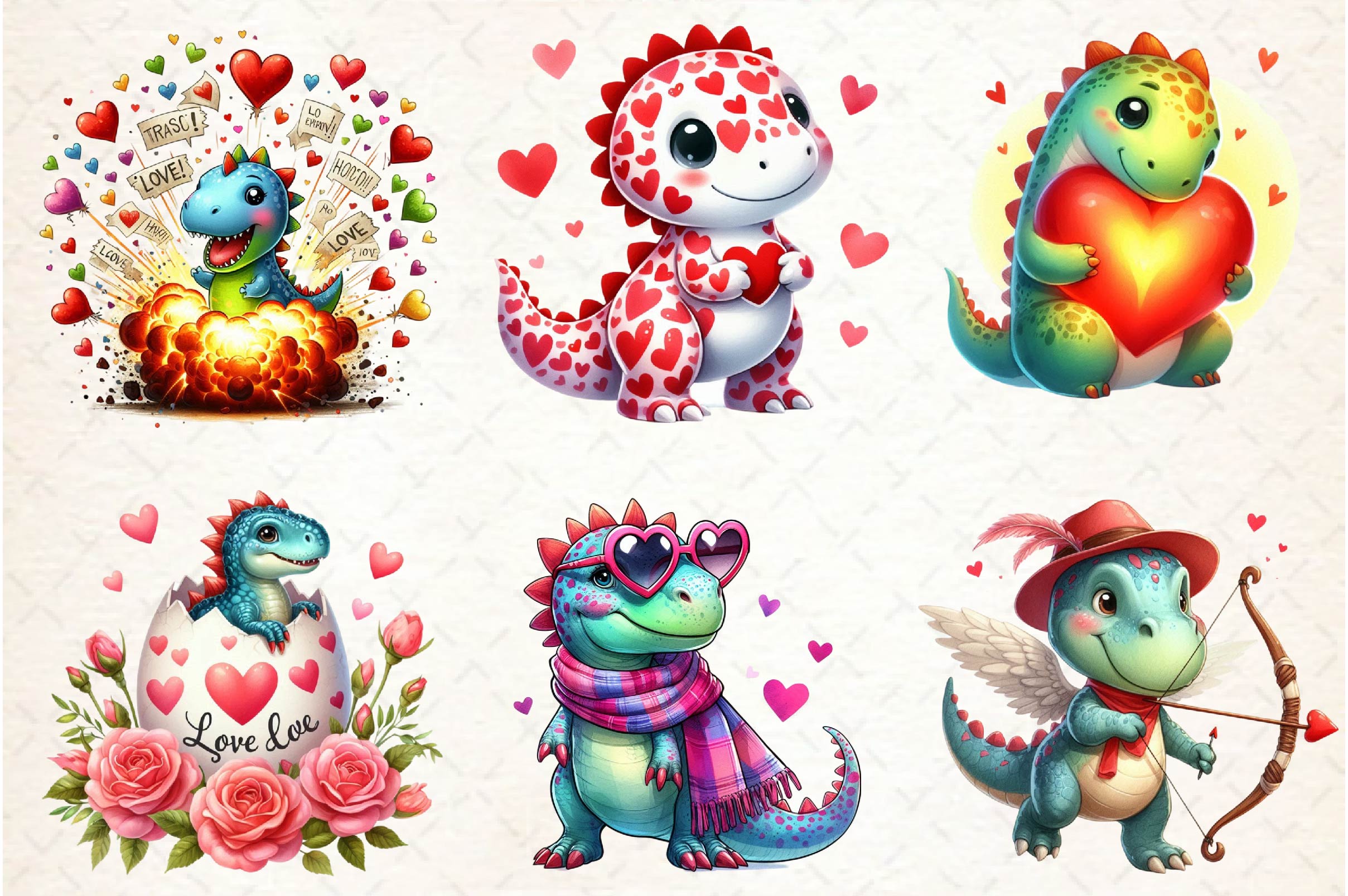 Dinosaur Valentines Day Clipart Bundle