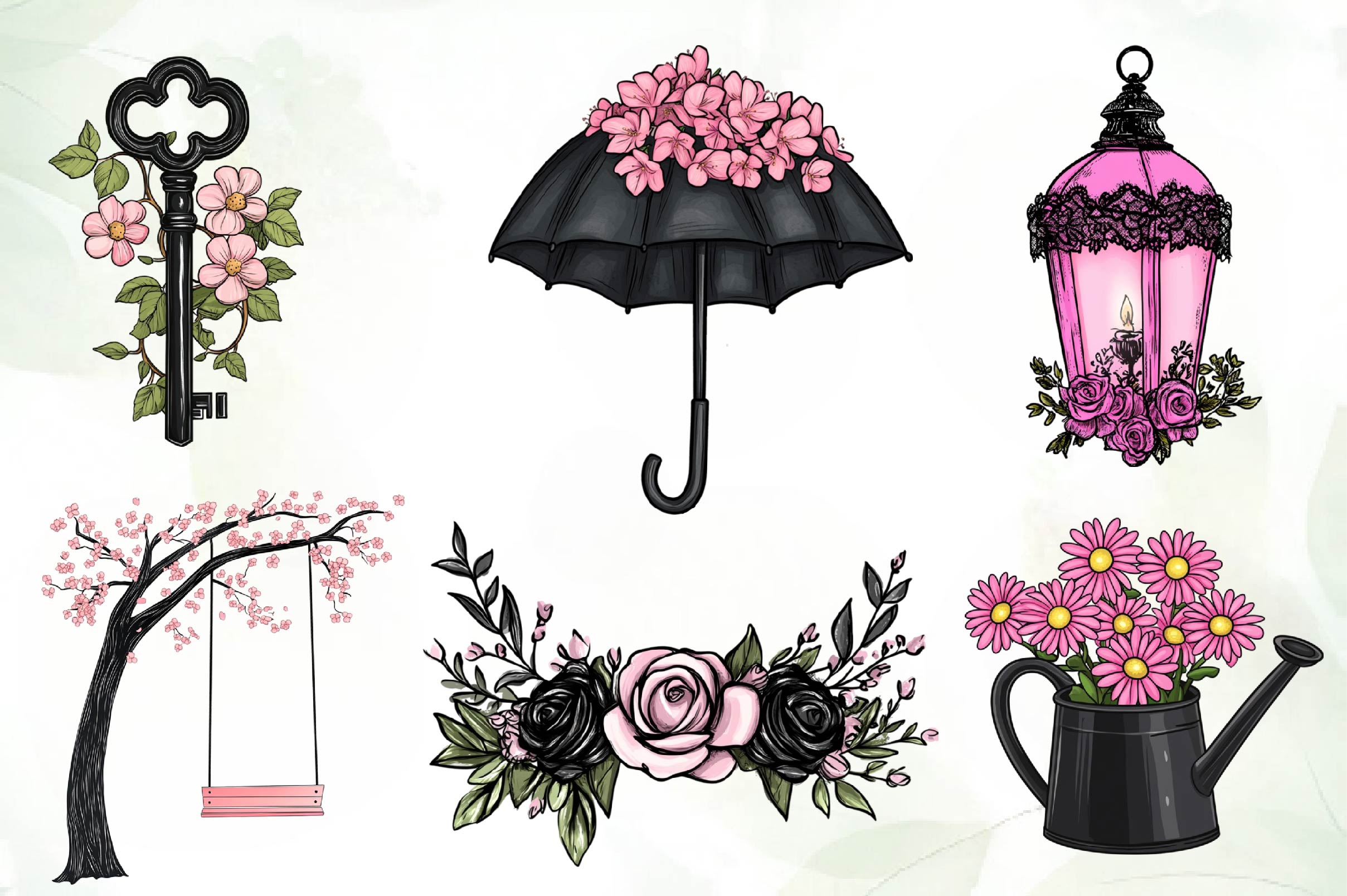 Black & Pink Spring Clipart Bundle