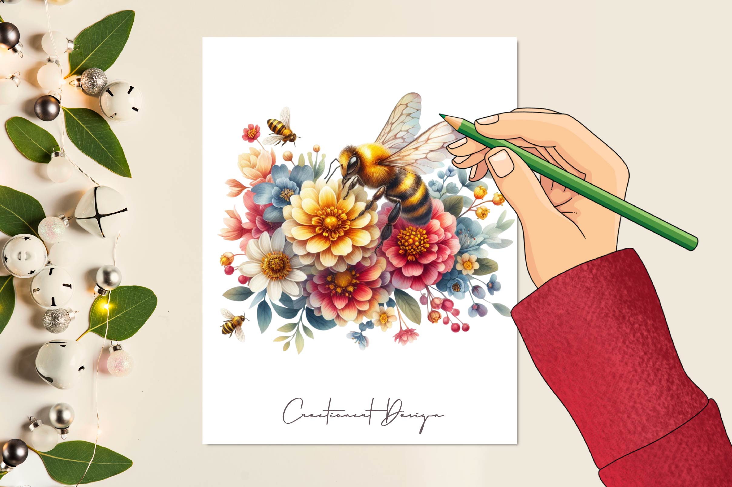 Floral Honey Bee Clipart Bundle