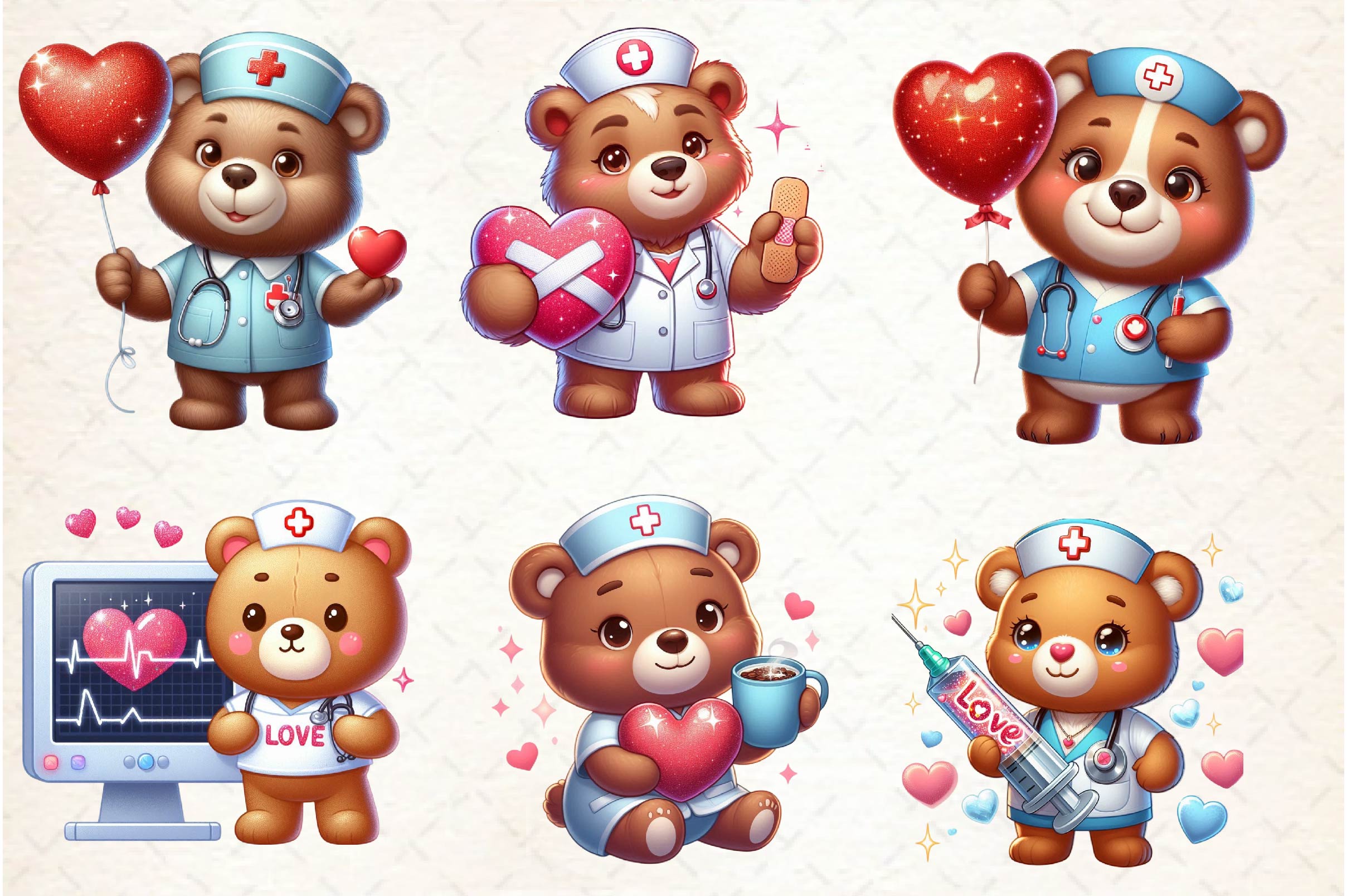 Bear Nurse Valentine Clipart Bundle