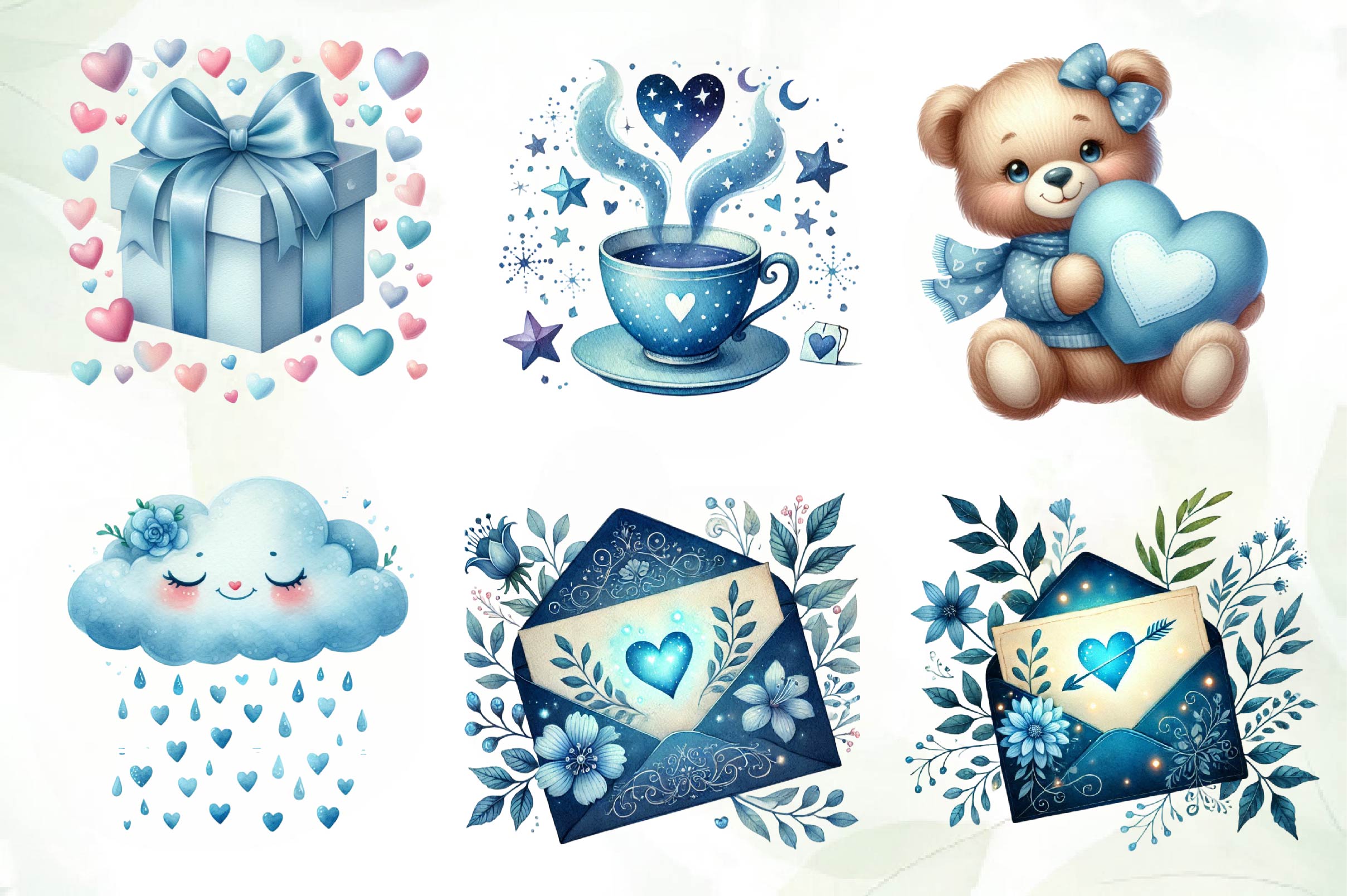 Serene Blue Valentine Clipart Bundle