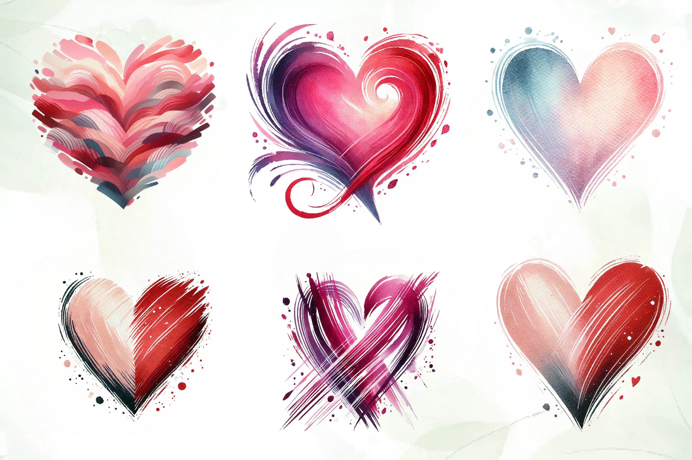 Valentines Day Heart Brushstroke Clipart Bundle