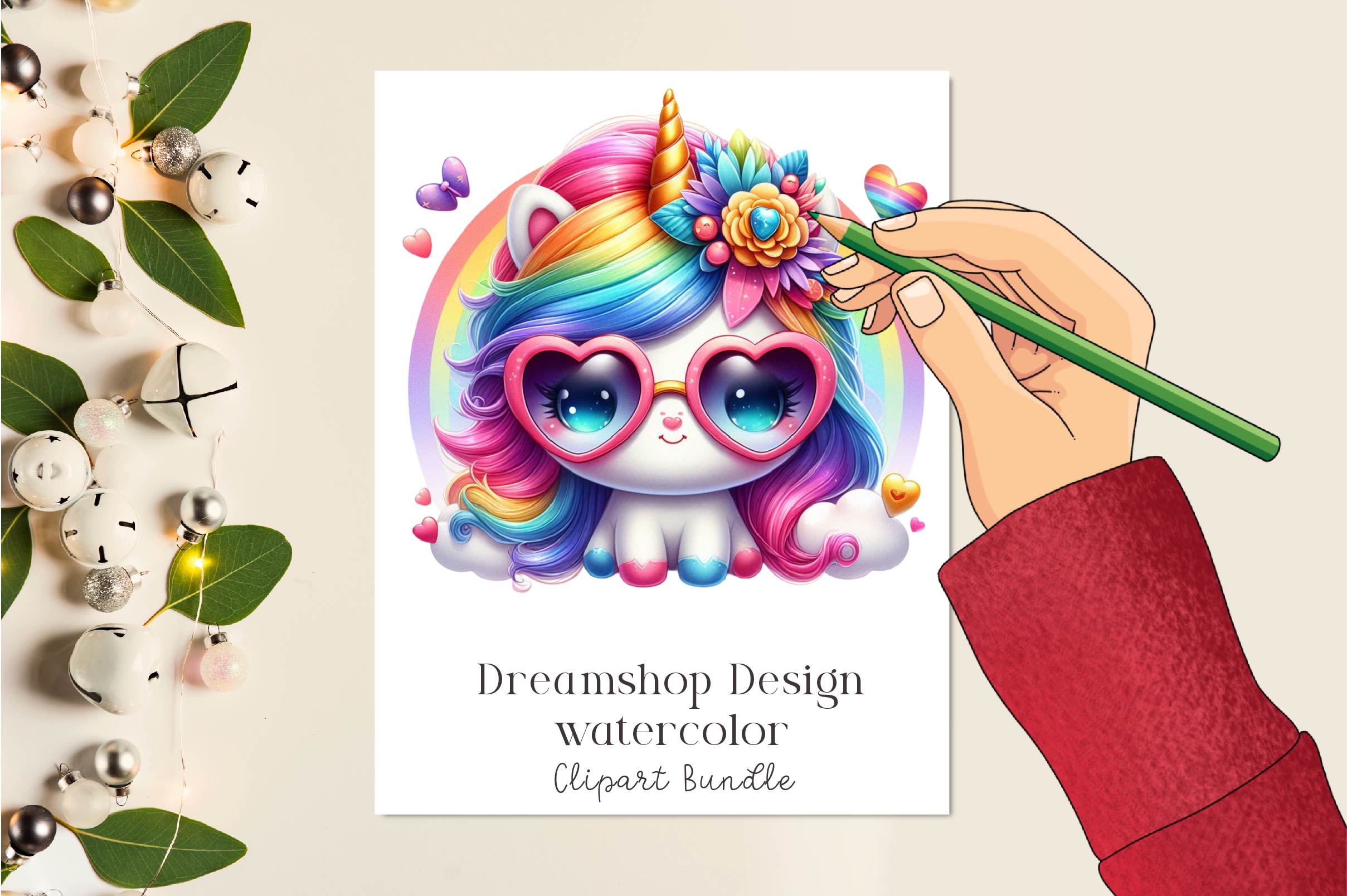Cute Rainbow Unicorn Clipart Bundle