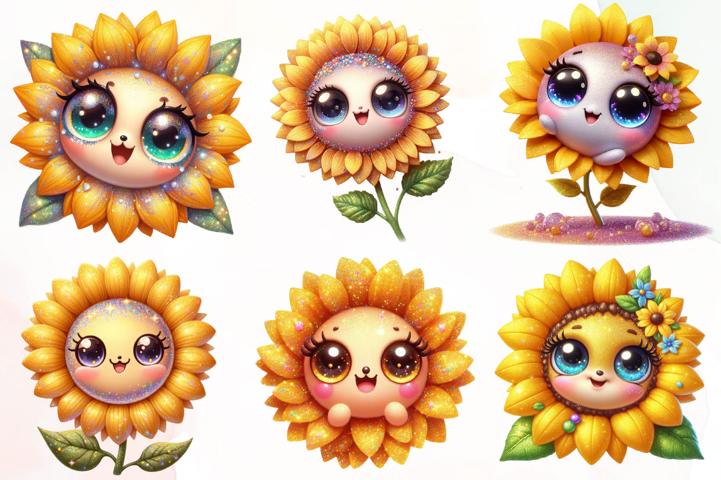 Cute Kawaii Sunflower Clipart Bundle