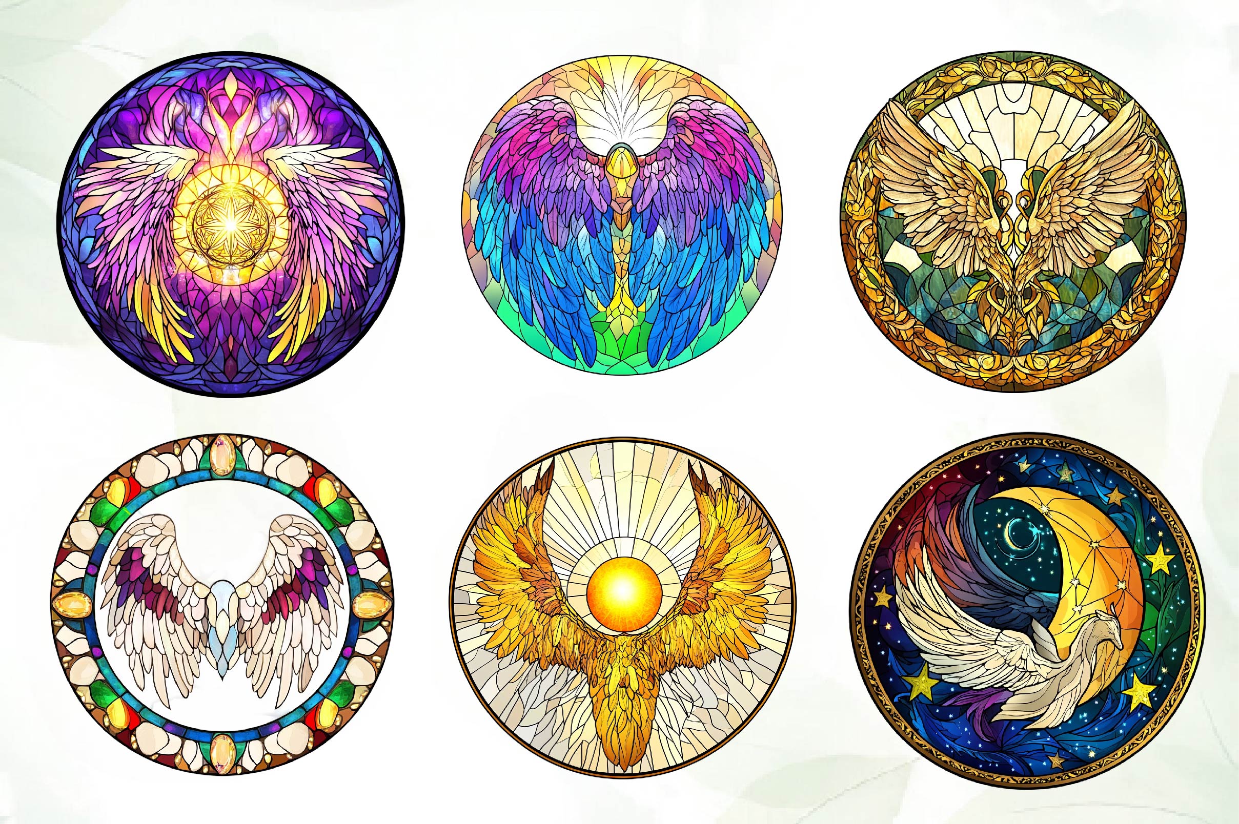 Stained Glass Angel Wings Clipart Bundle