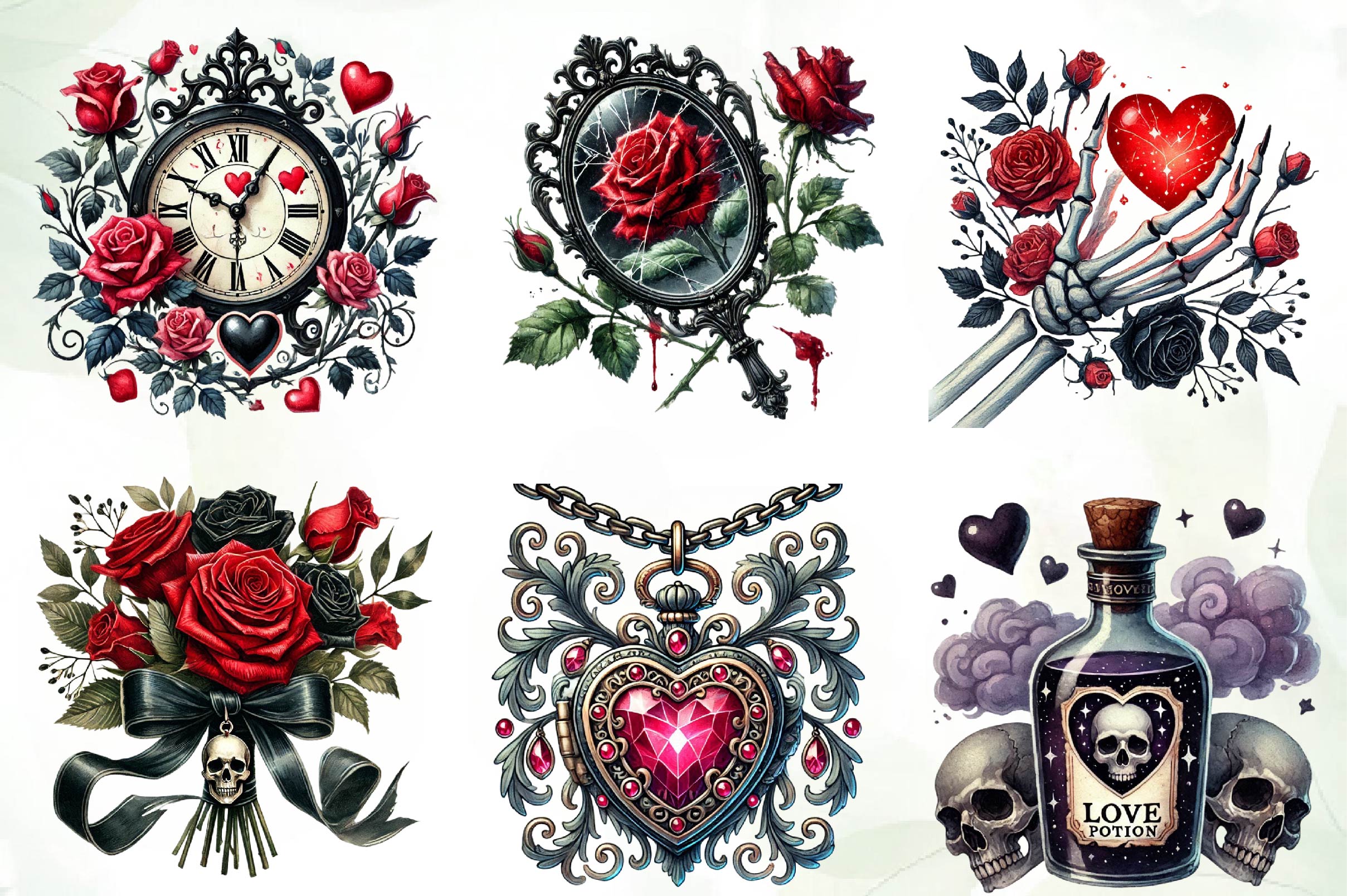 Gothic Valentines Day Cliparts Clipart Bundle