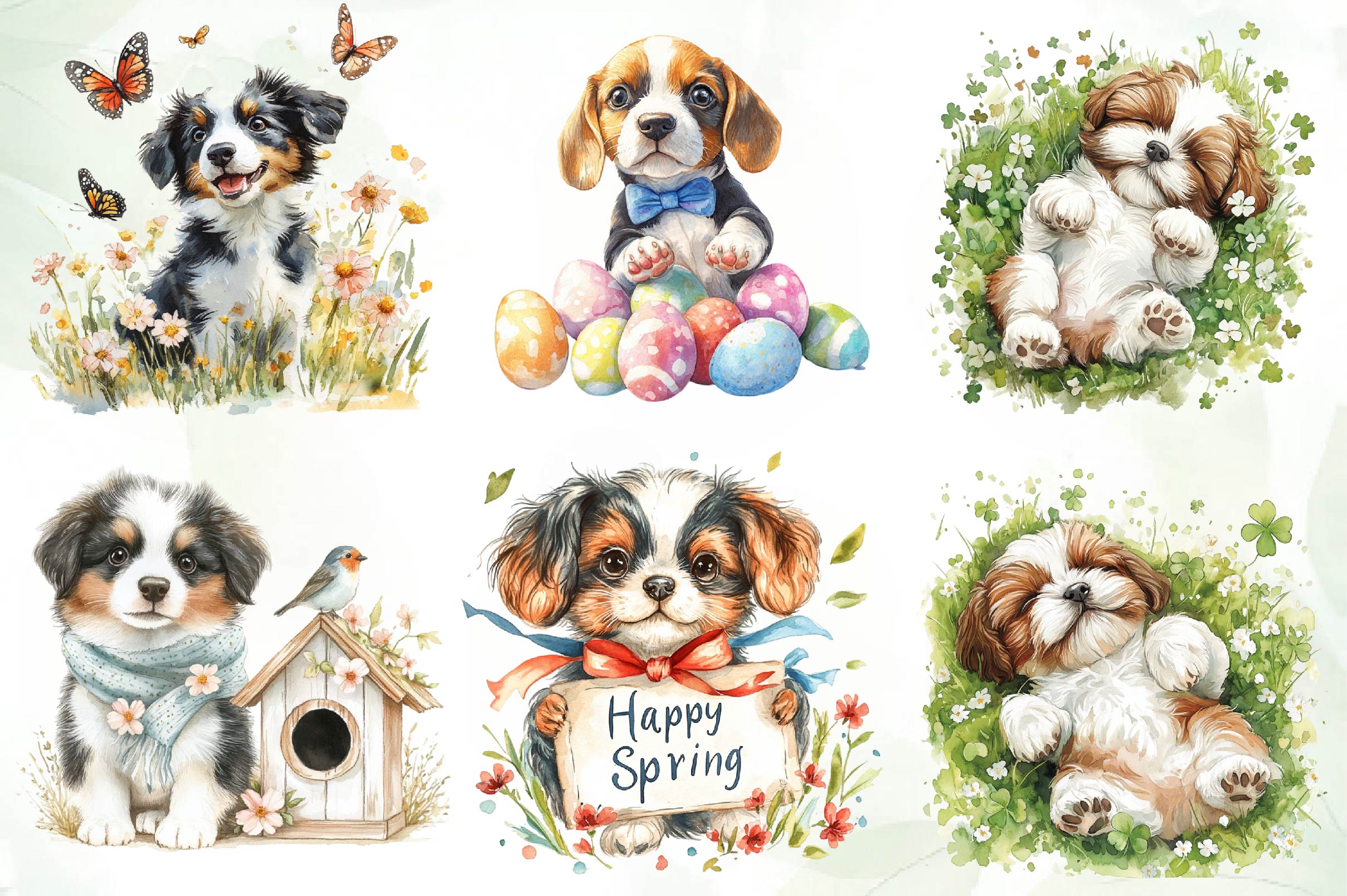 Cute Spring Puppy Clipart Bundle