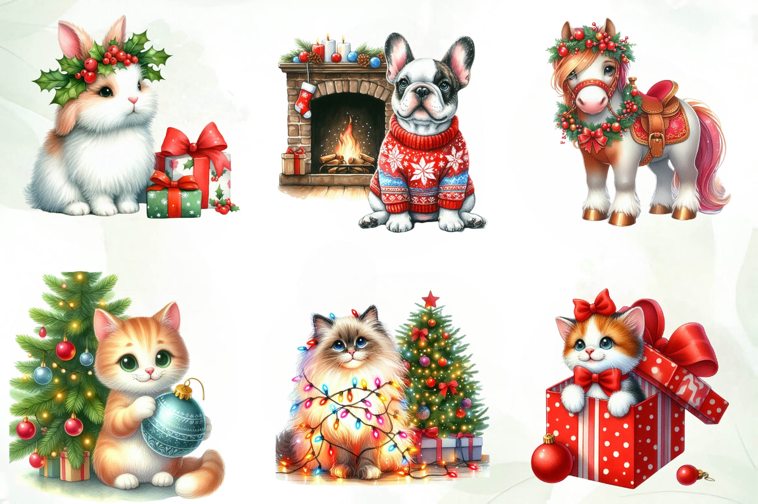 Funny Christmas Animals Clipart Bundle