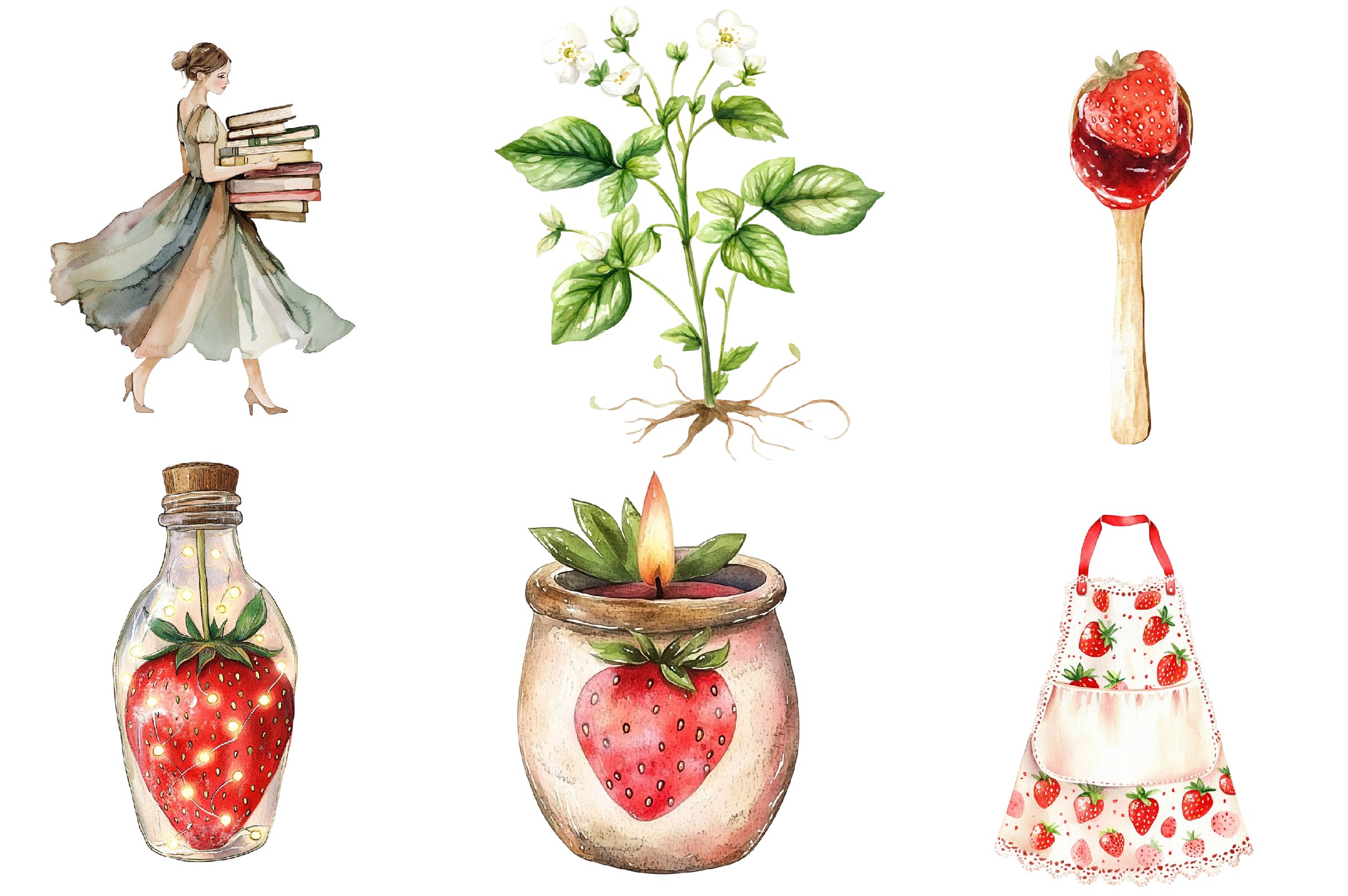Cute Cottagecore Strawberry Clipart Bundle 1