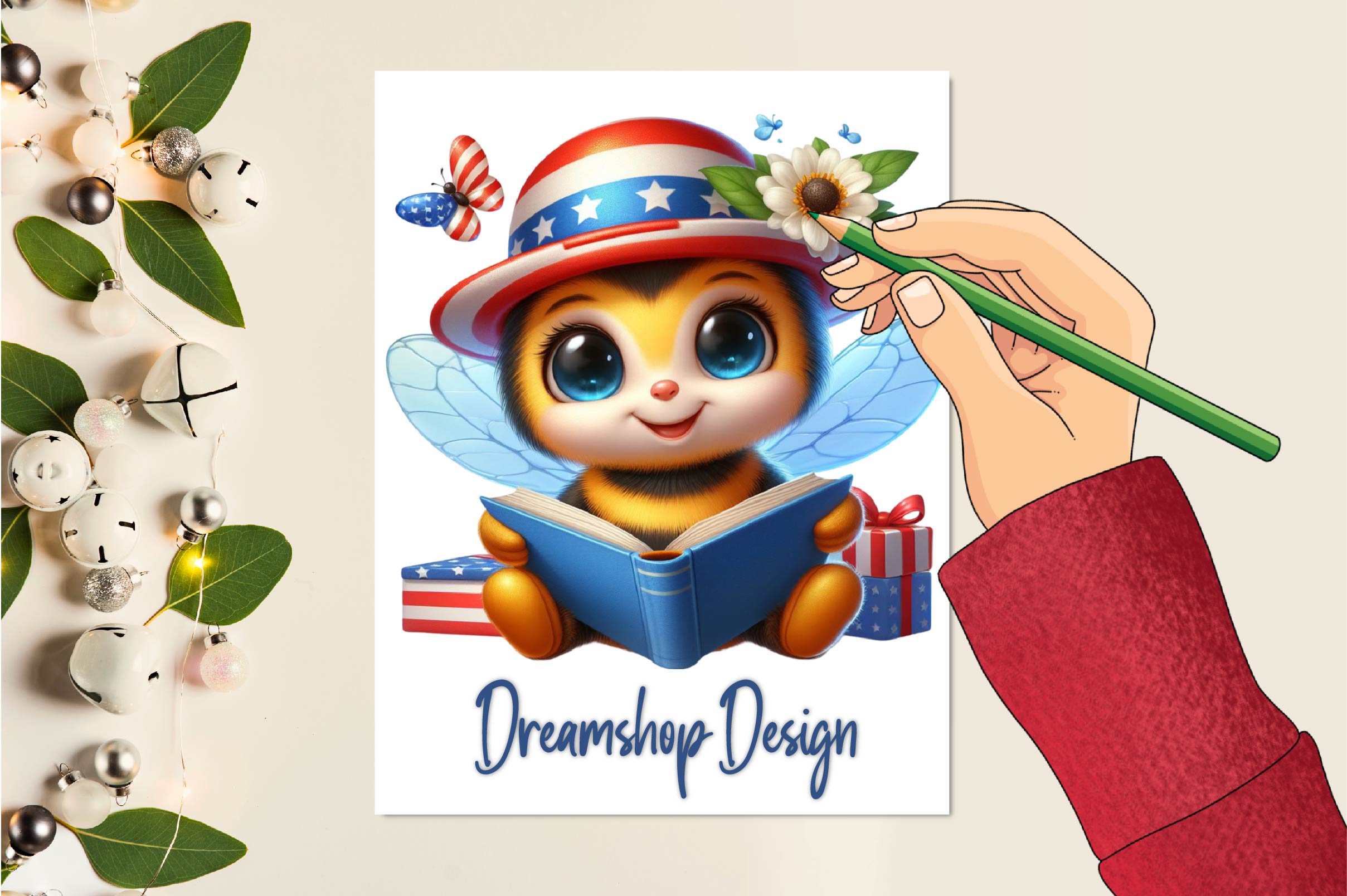 Cute Patriotic Bee Clipart Bundle