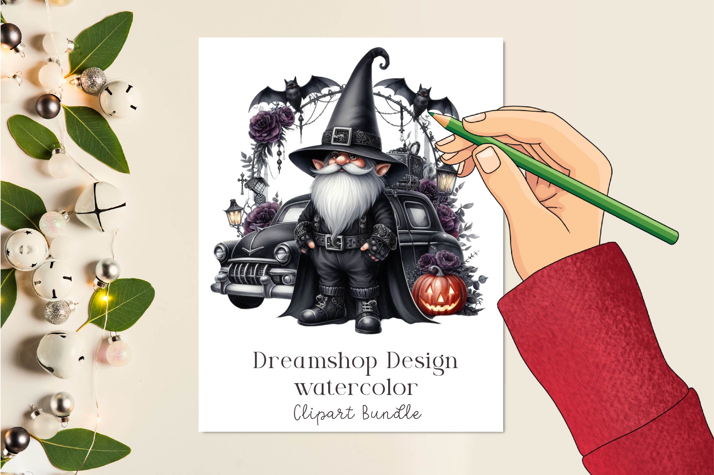Gothic Halloween Gnome Clipart Bundle