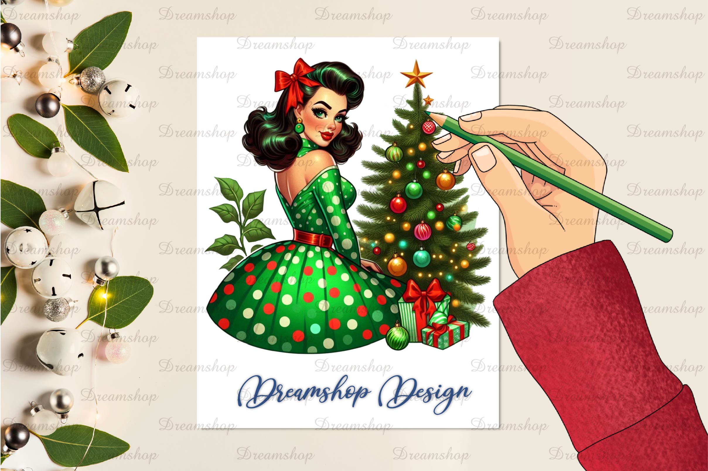 Vintage Christmas Pinup Girl Clipart Bundle 1