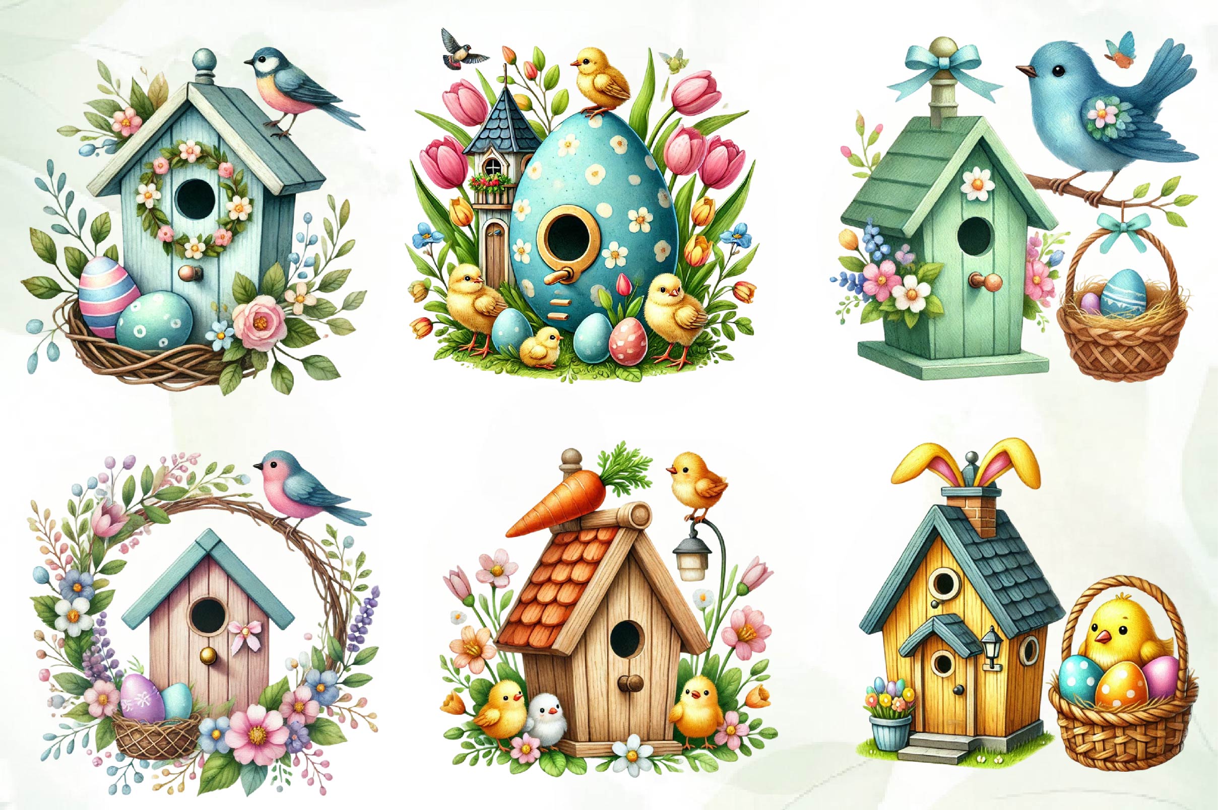 Easter Bird House Clipart Bundle